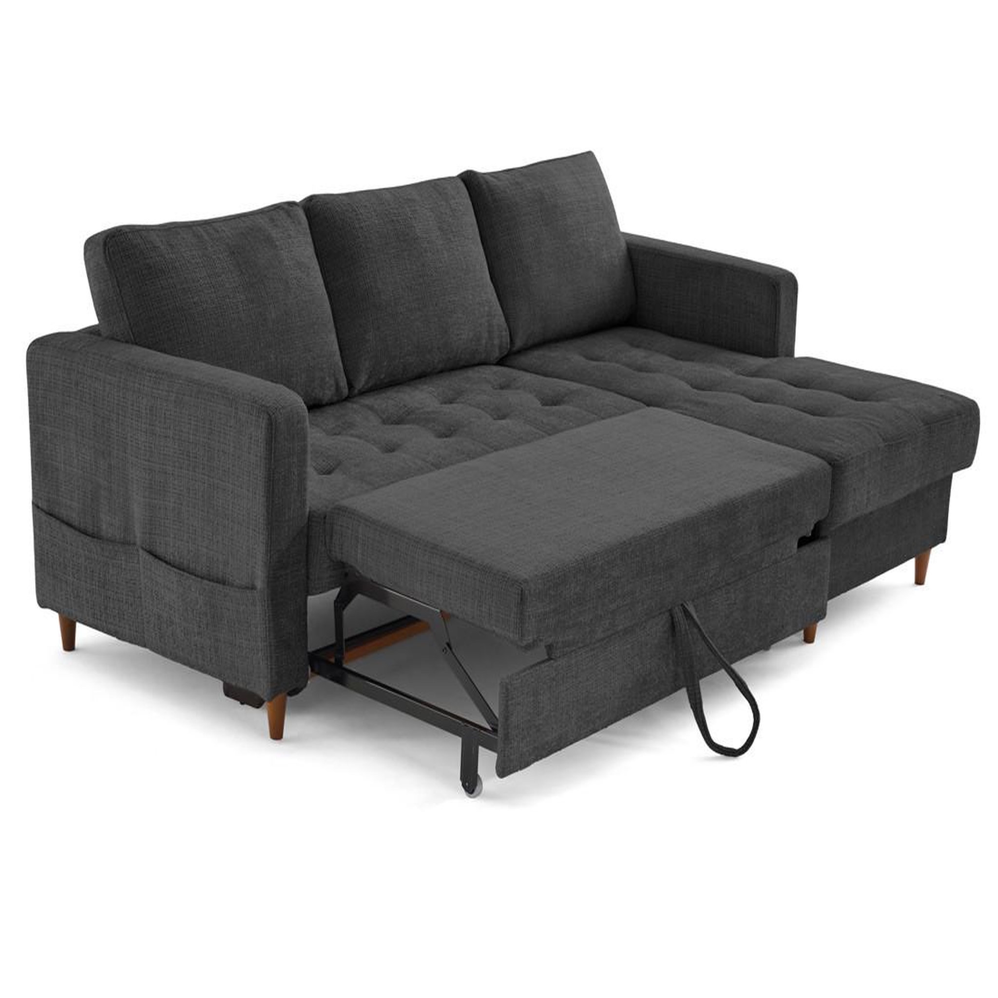 Voir la diapositive 2 : LISA DESIGN Anna - canapé d'angle droit 4 places convertible avec coffre en velours texturé
