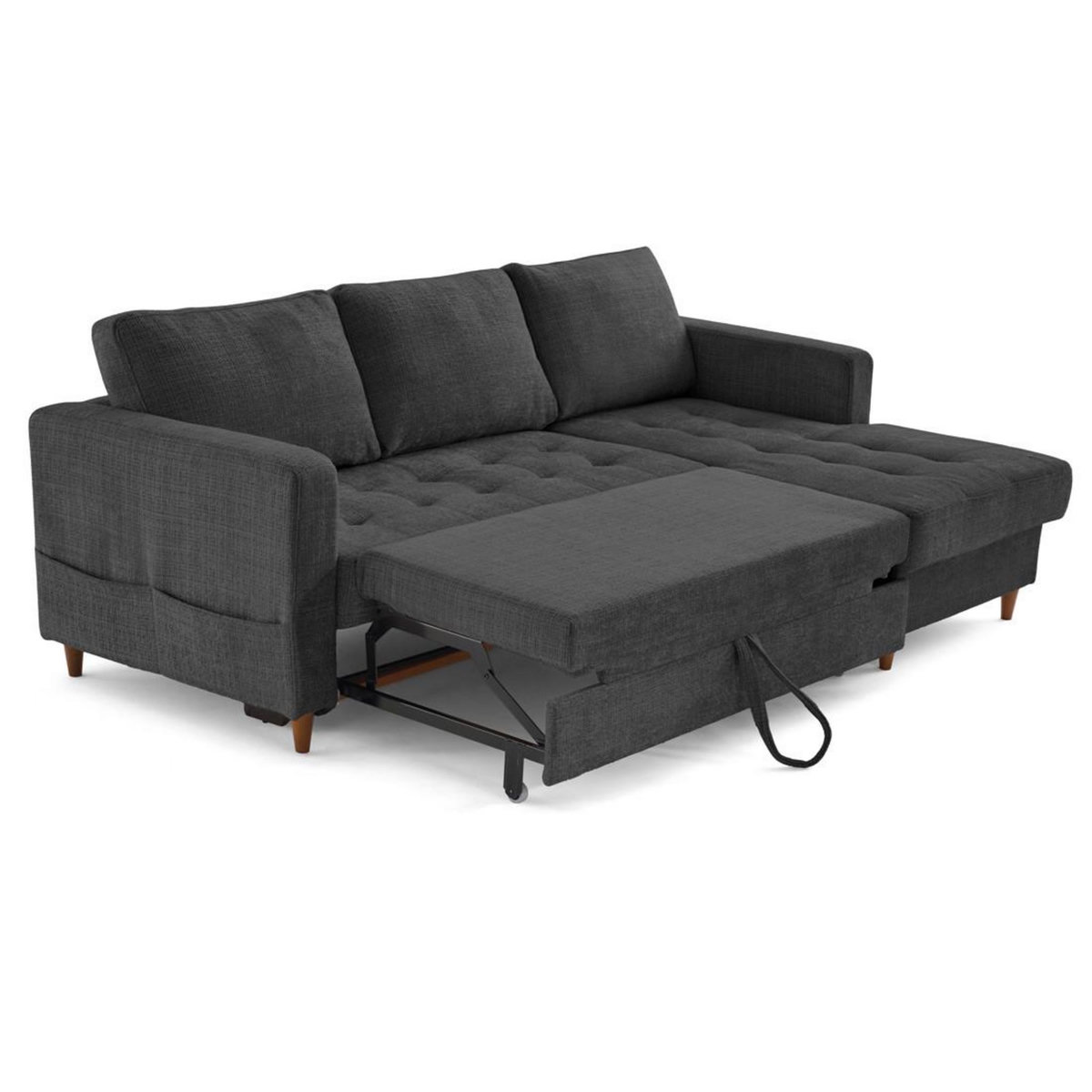 LISA DESIGN Anna - canapé d'angle droit 4 places convertible avec coffre en velours texturé