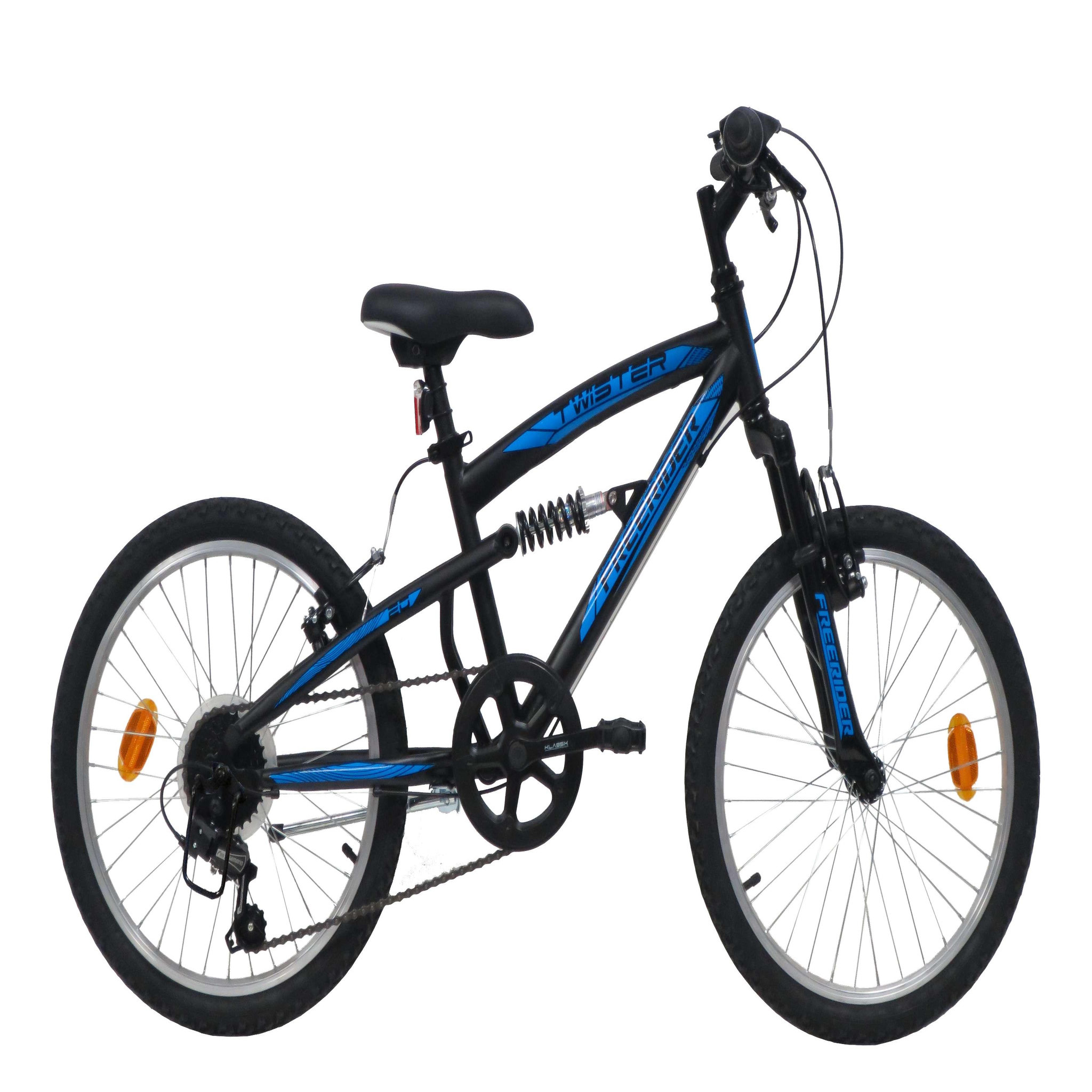 Vélo enfant - VTT 20'' Tout Suspendu Garçon pour enfant de 115 à 130 cm - Fourche télescopique - 6 Vitesses  - Dérailleur Shimano TY21 - Béquille -Frein V-Brake