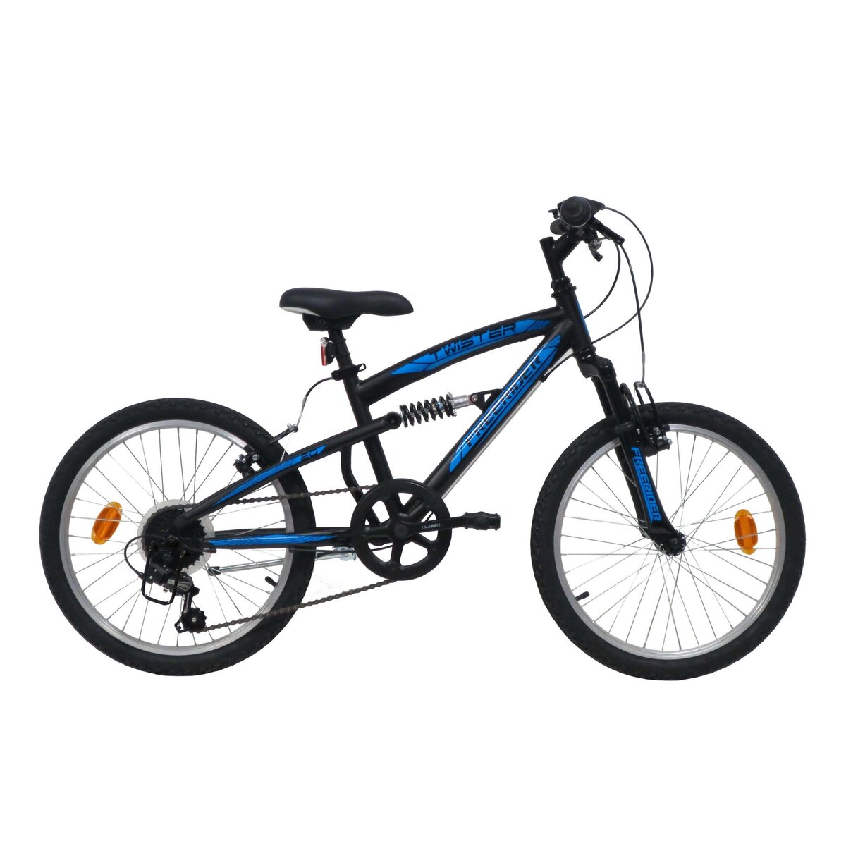 Vélo enfant - VTT 20'' Tout Suspendu Garçon pour enfant de 115 à 130 cm - Fourche télescopique - 6 Vitesses  - Dérailleur Shimano TY21 - Béquille -Frein V-Brake