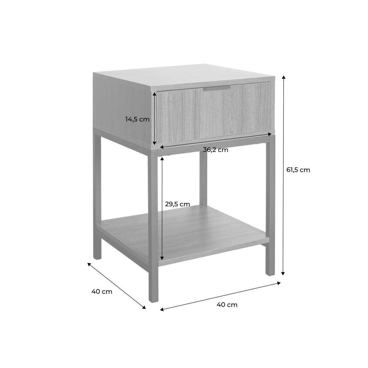 SWEEEK Lot de deux tables de chevet coloris noyer avec pieds et poignée en métal noir - 1 tiroir et 1 étagère