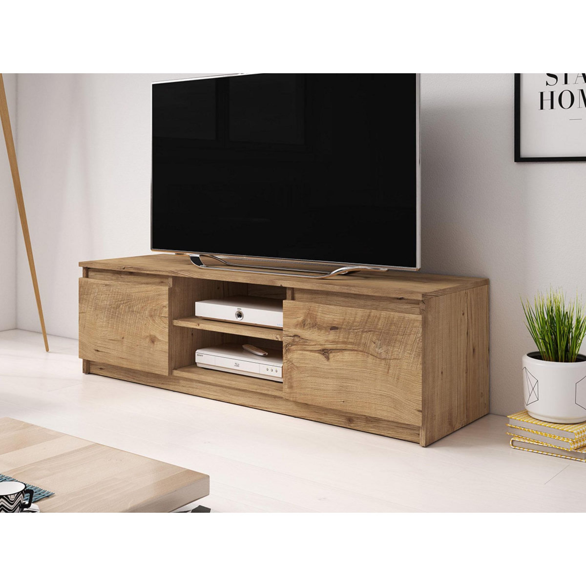 BEST MOBILIER Robin - meuble tv - 2 portes et 2 niches - 120 cm
