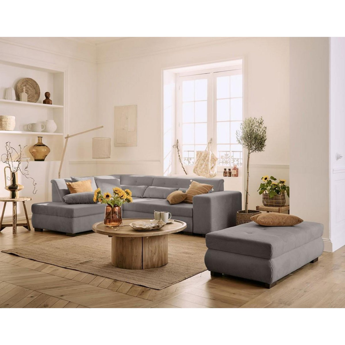 LISA DESIGN Vermont - canapé d'angle gauche - 5 places - convertible - en velours côtelé