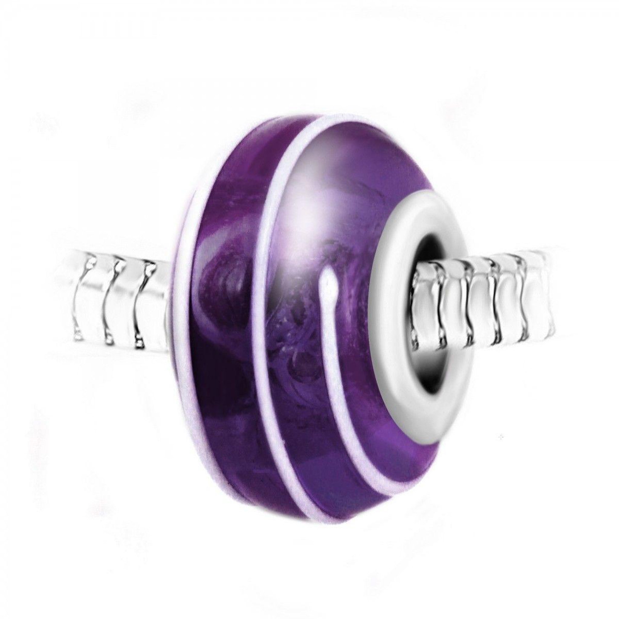 SC CRYSTAL Charm perle spirale verre violet décoré main et acier par SC Crystal