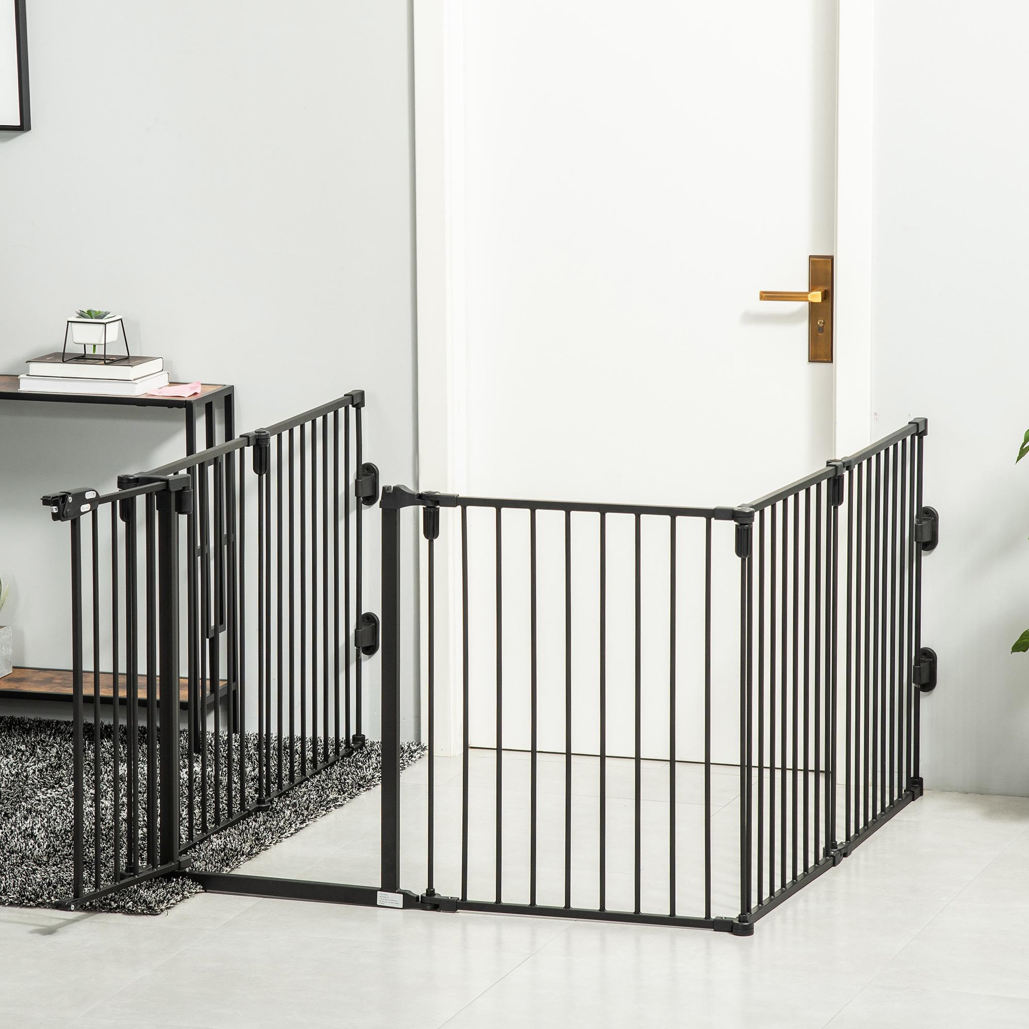 Voir la diapositive 2 : PAWHUT Pawhut barrière de sécurité - parc enclos chien modulable pliable - porte verrouillable - 6 panneaux acier et pp - dim. 362,5l max. X 76h cm noir