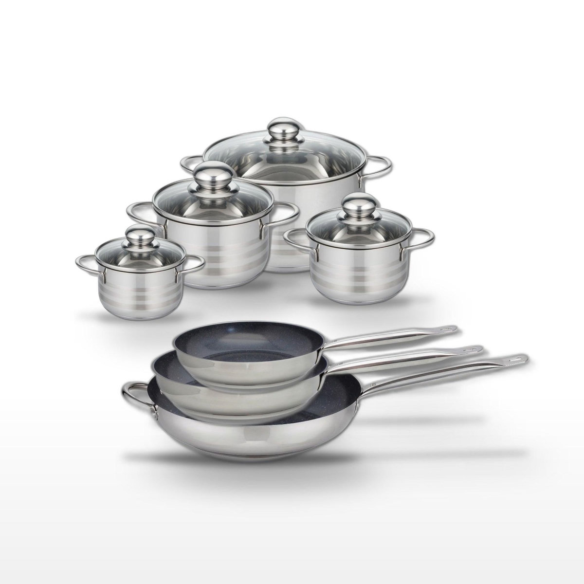 ELO Lot 3 Poêles 24/28/32 cm Elo Profi Therm Platinum et 4 Faitouts Elo Brillant