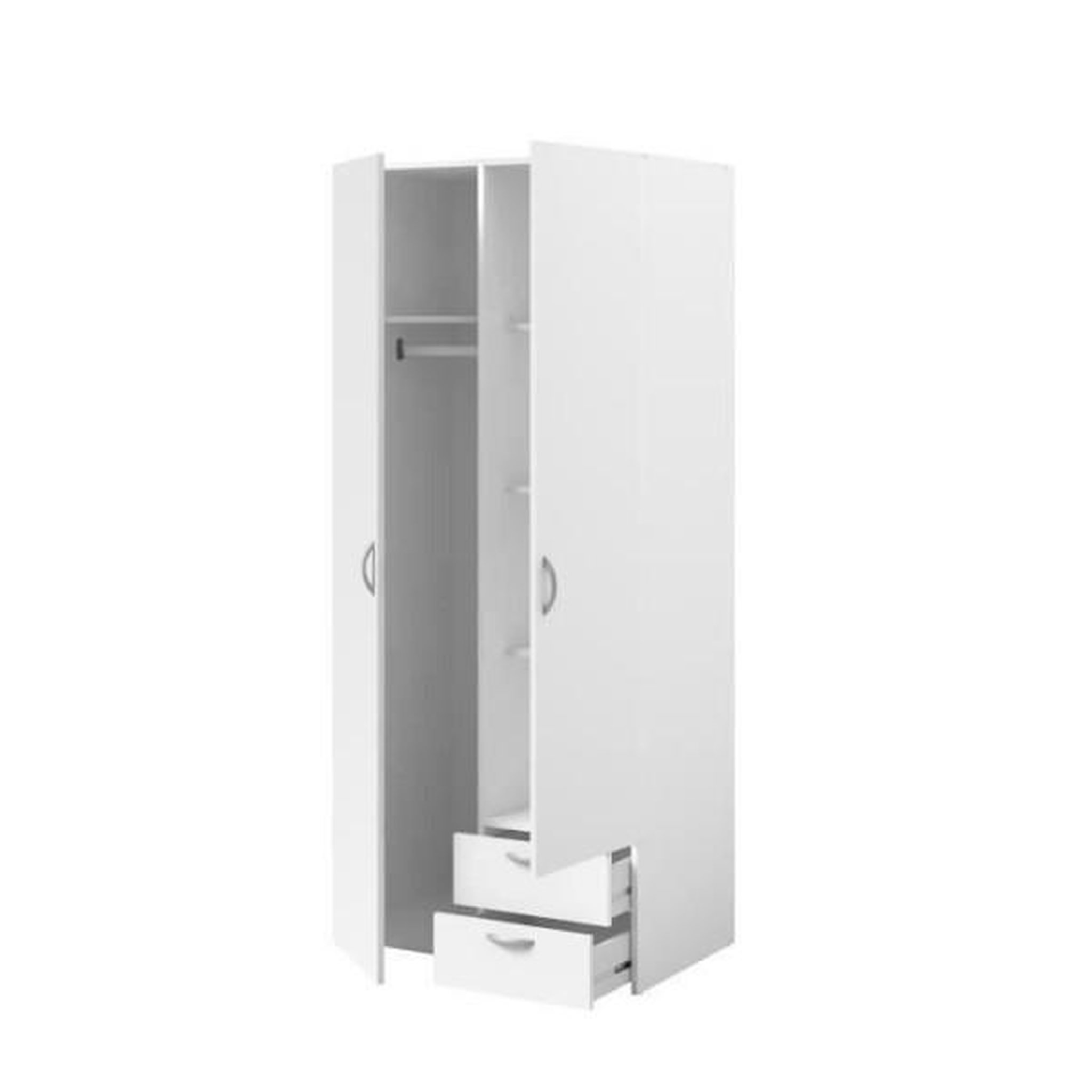 Voir la diapositive 6 : PARISOT Armoire VARIA - Décor blanc - 2 portes battantes + 2 tiroirs - L 81 cm x H 185 x P 51 cm - PARISOT