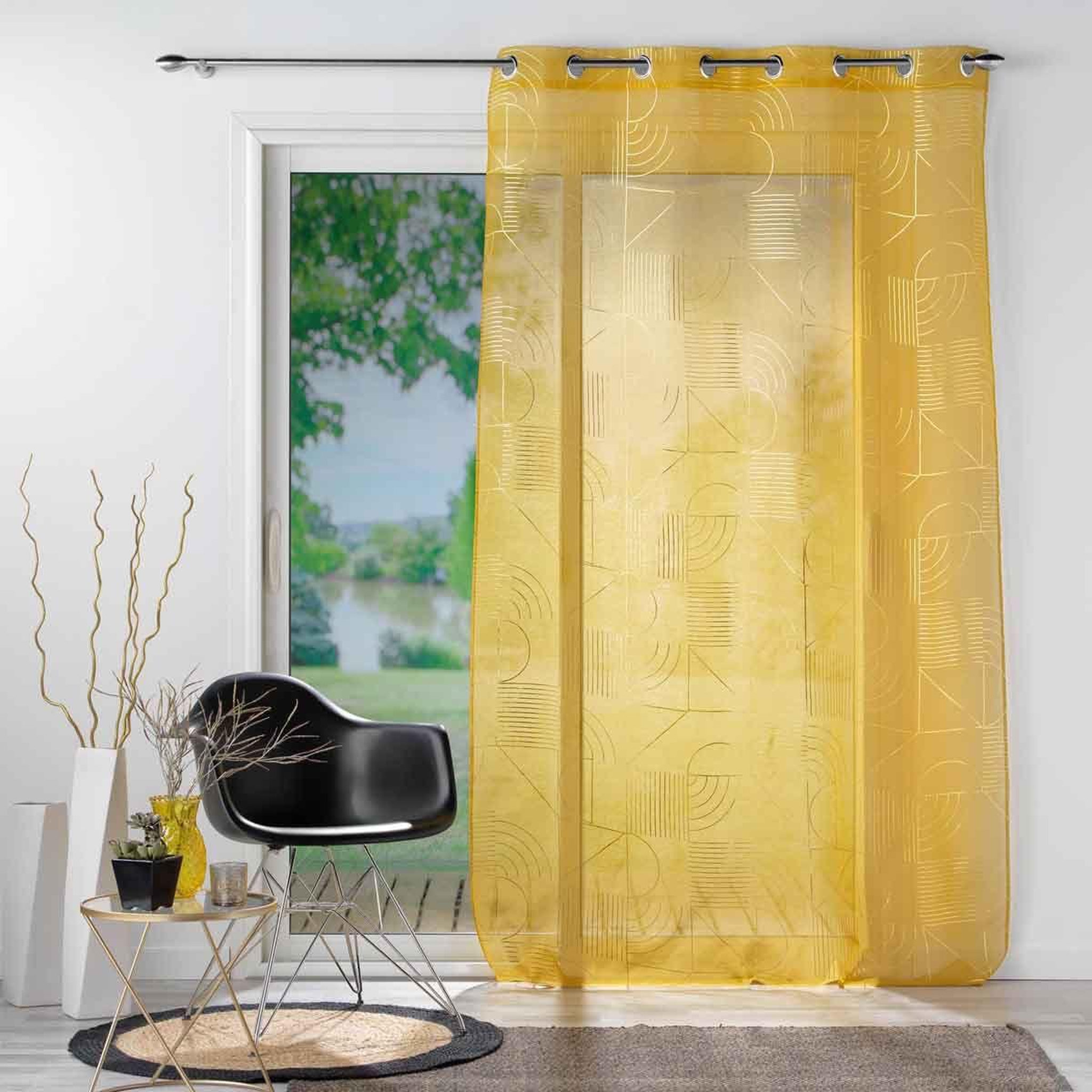 Voir la diapositive 4 : Douceur d'Intérieur Rideau voilage à œillets  lineor  140x240cm jaune