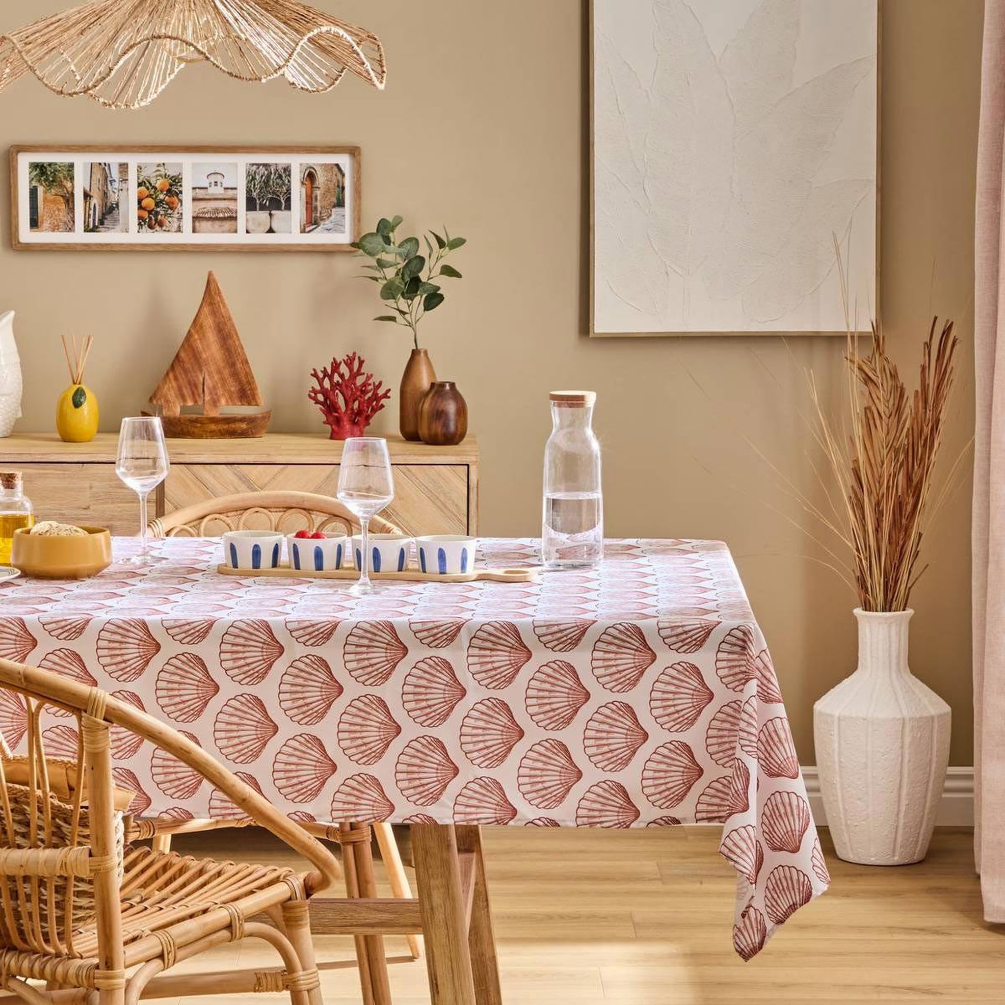 Voir la diapositive 3 : ATMOSPHERA Nappe antitache imprimé  océania  150x300cm terracotta