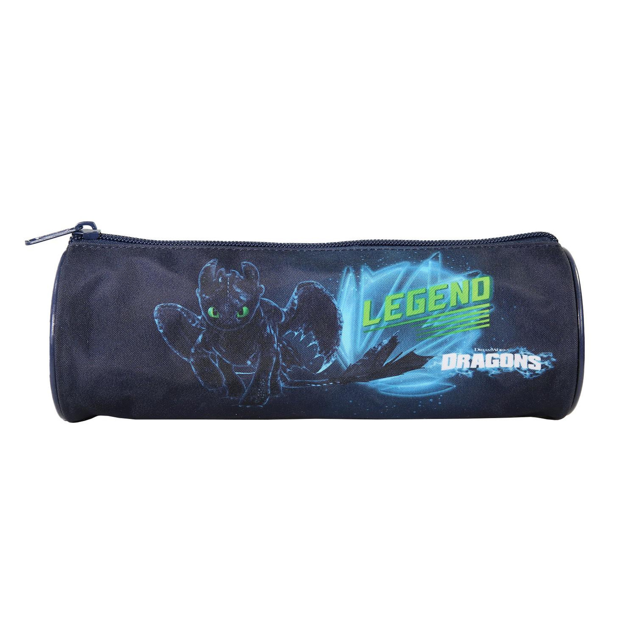 Bagtrotter Dragons - Trousse Scolaire Ronde - Bleu - Garçon - 1 Compartiment Zippé