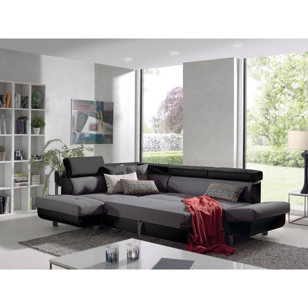 BEST MOBILIER Lisbona - canapé d'angle gauche convertible - 5 places - avec têtières