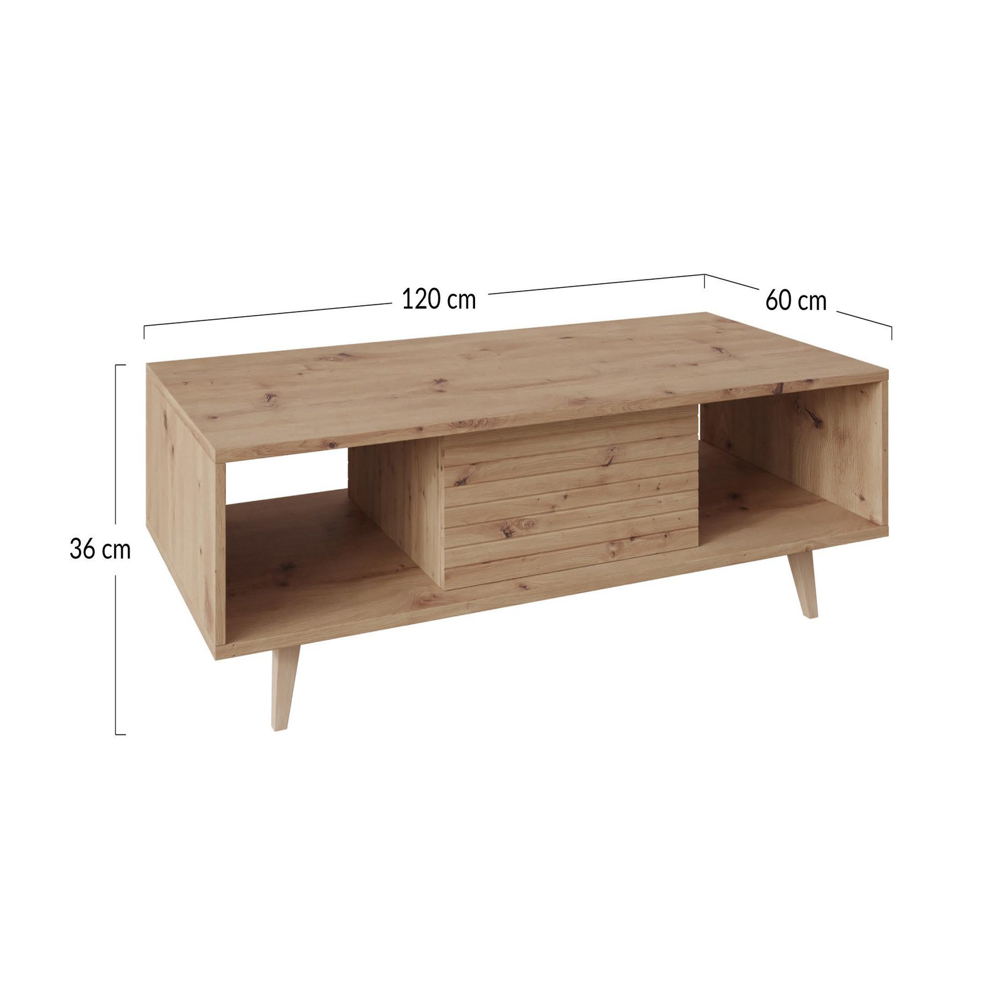 Voir la diapositive 4 : BEST MOBILIER Diego - table basse - effet bois - 2 niches - 120 cm