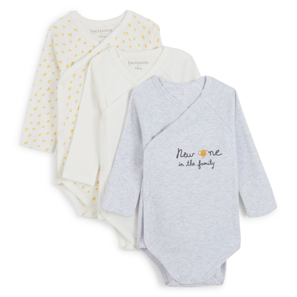 INEXTENSO Lot de 3 bodies manches longues de naissance bébé