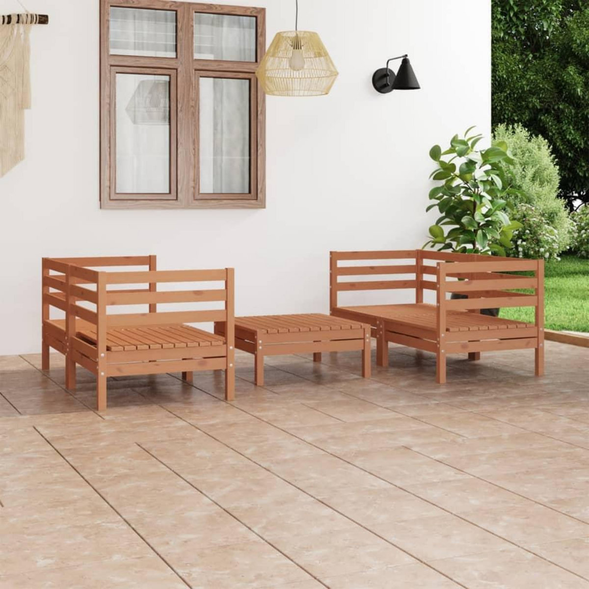 VIDAXL Salon de jardin 5 pcs Marron miel Bois de pin massif