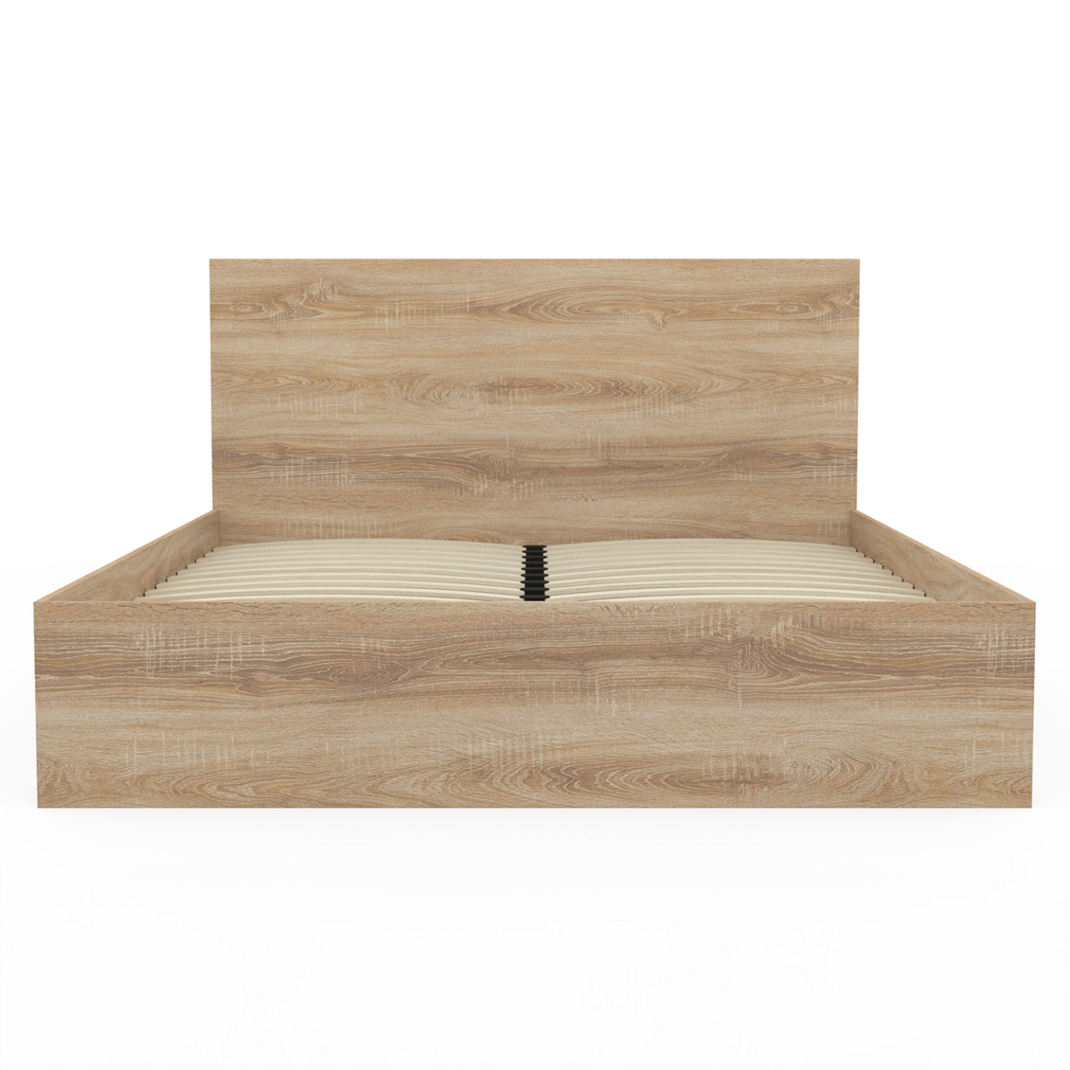 ID MARKET Lit double OMAHA avec tête de lit et sommier 160 x 200 cm façon hêtre