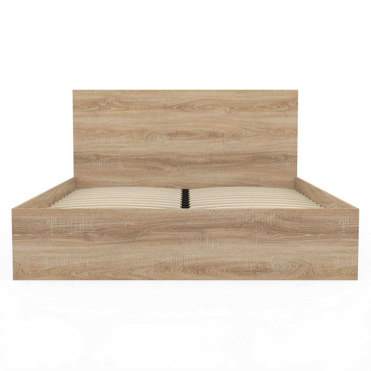 ID MARKET Lit double OMAHA avec tête de lit et sommier 160 x 200 cm façon hêtre