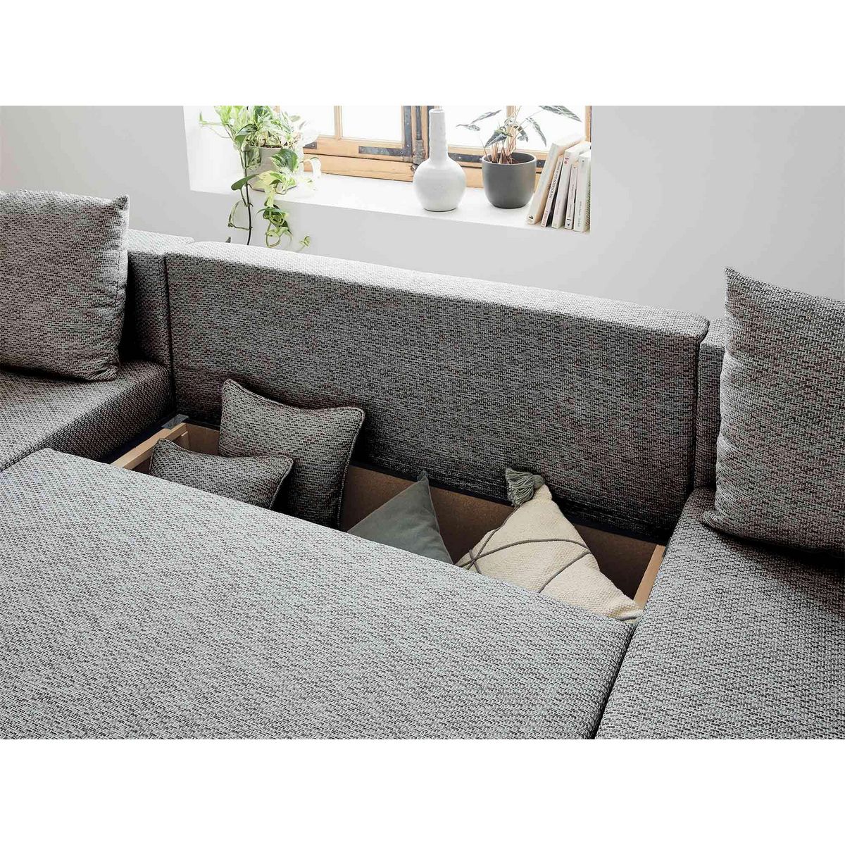 BEST MOBILIER Opale - canapé panoramique en u - 7 places - convertible - avec coffre - en tissu et simili