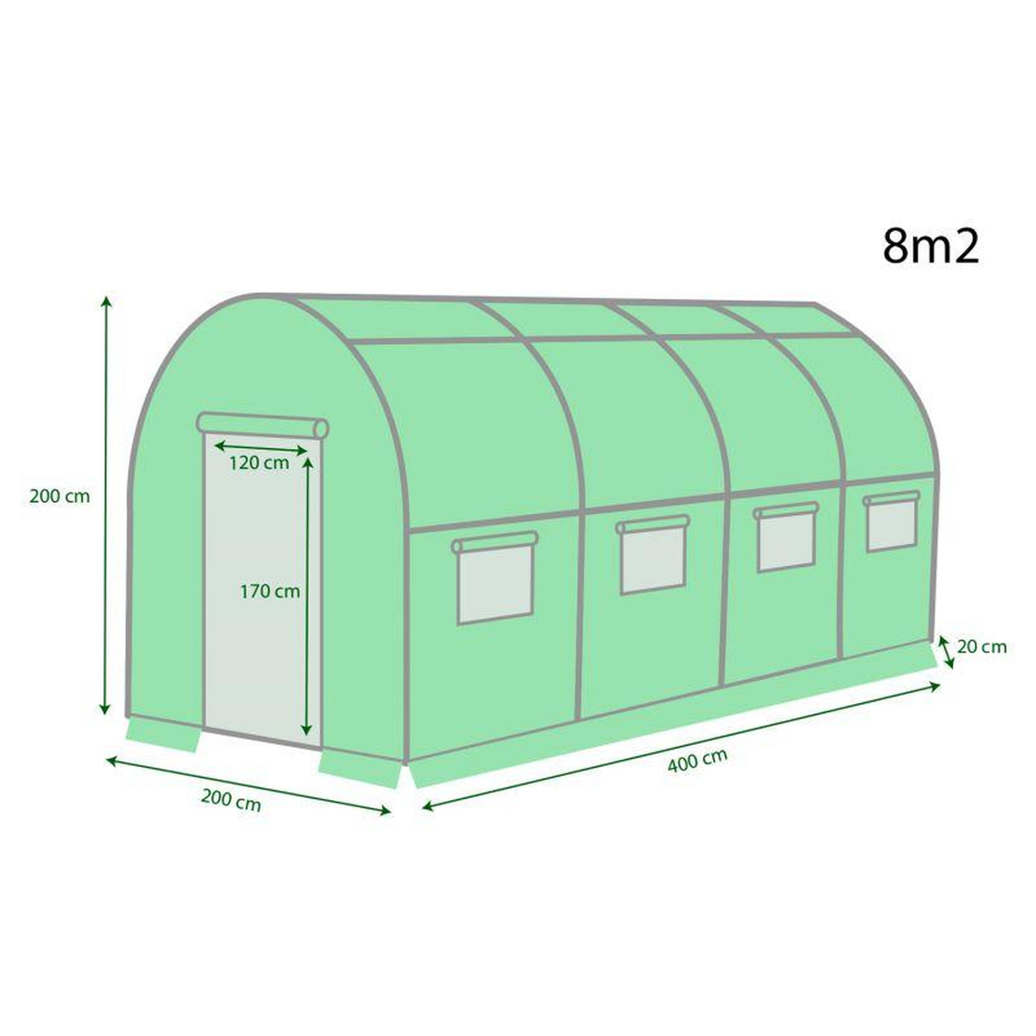 Voir la diapositive 2 : EUROSPEN Serre de Jardin Tunnel 8m² - bâche armée - avec fenêtres latérales et porte zipée