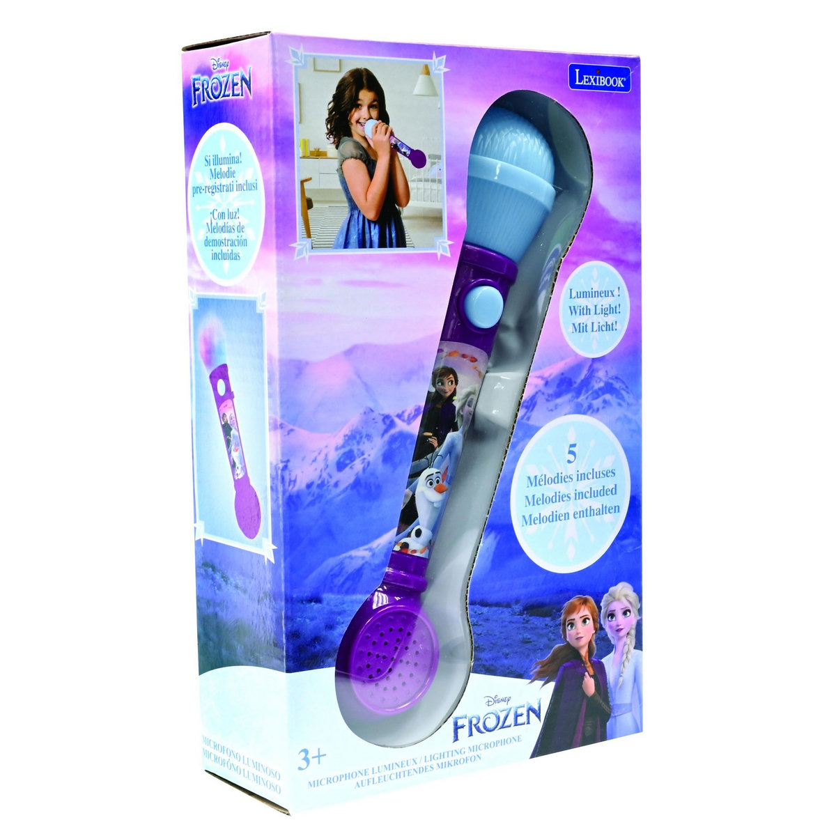 Lexibook Microphone Lumineux avec Mélodies et Effets Sonores Reines des Neiges