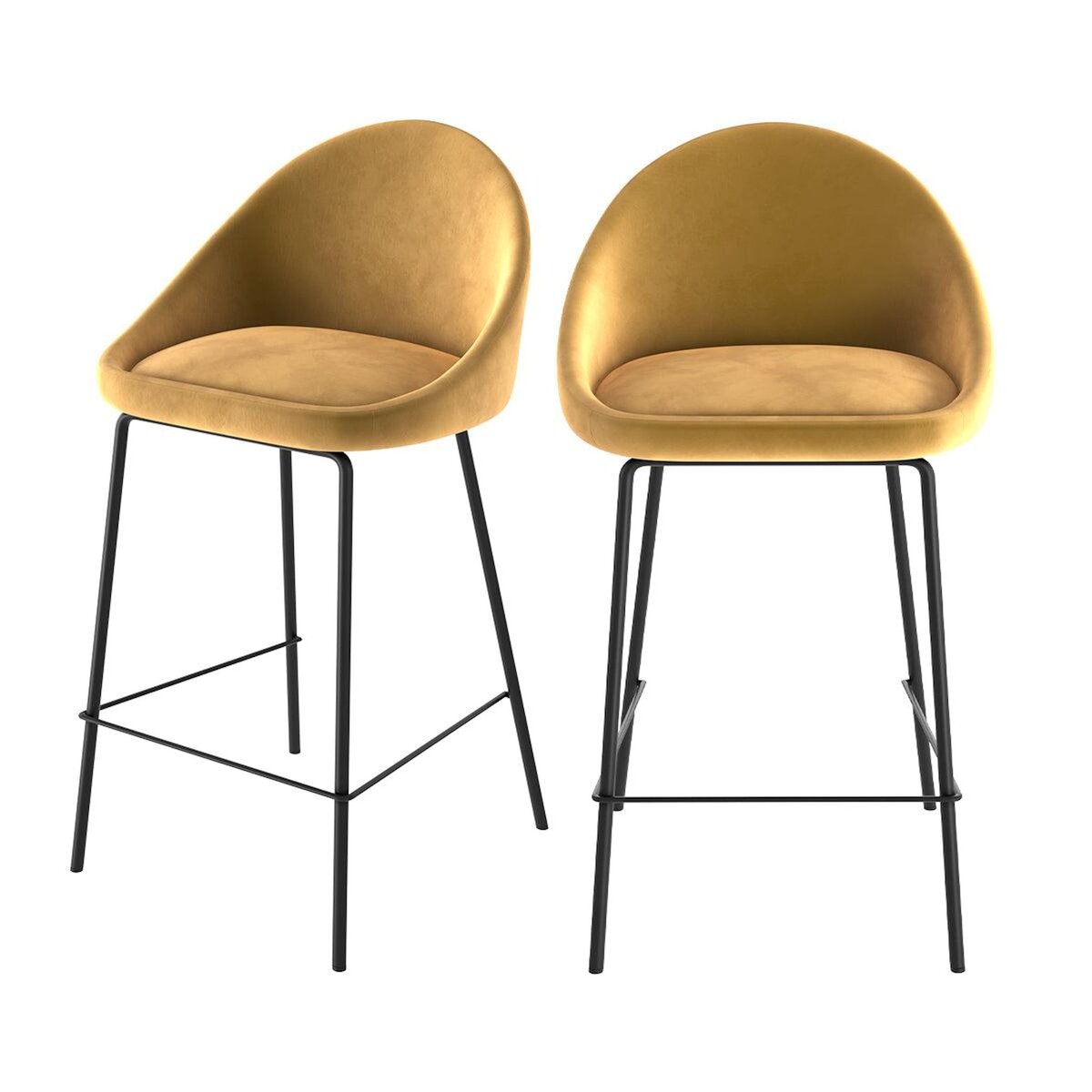 Rendez vous déco Lot de 2 chaises pour îlot central 65 cm en velours jaune - Misty