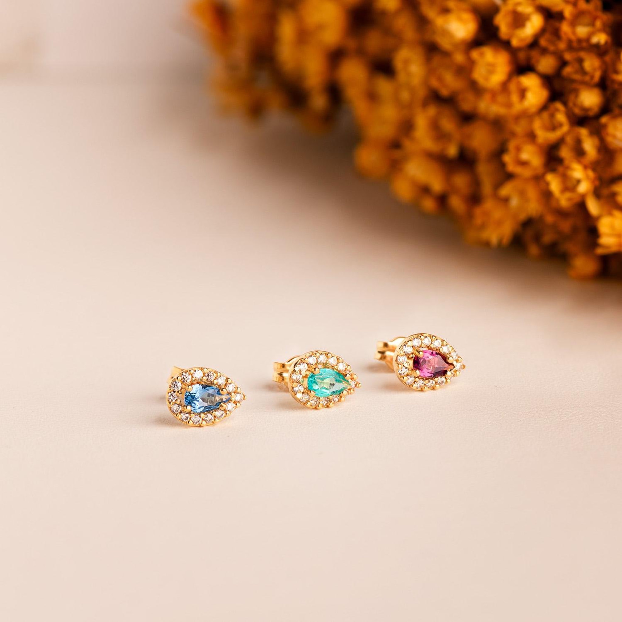 Voir la diapositive 3 : L'ATELIER D'AZUR Boucles d'Oreilles Or 18 Carats 750/000 Jaune - Topaze Paraïba et Zirconium
