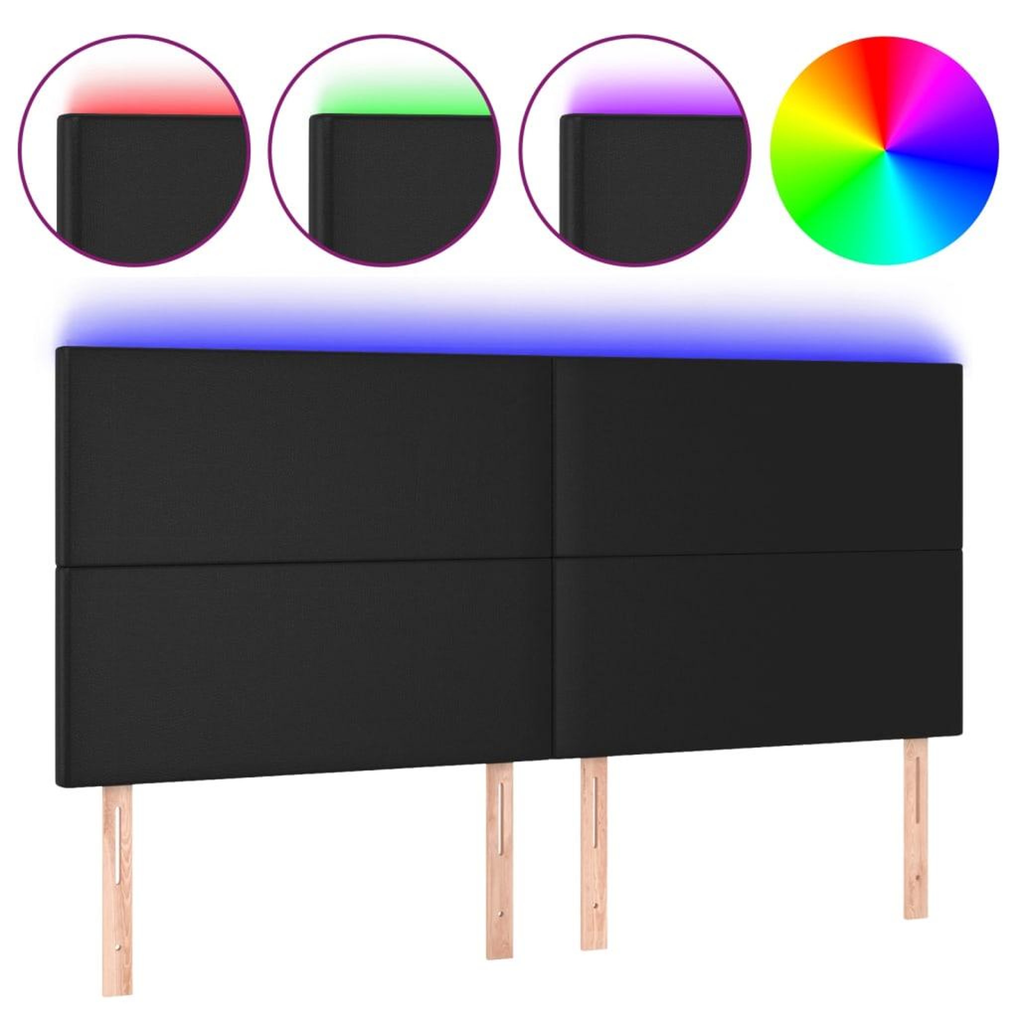 Voir la diapositive 2 : VIDAXL Tete de lit a LED Noir 200x5x118/128 cm Similicuir