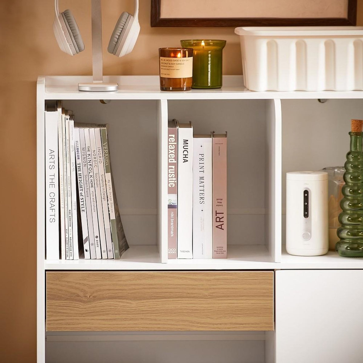 SOBUY SoBuy - Bibliothèque avec un tiroir - Blanc - 72x30x110cm - Nordique - STR11-NW