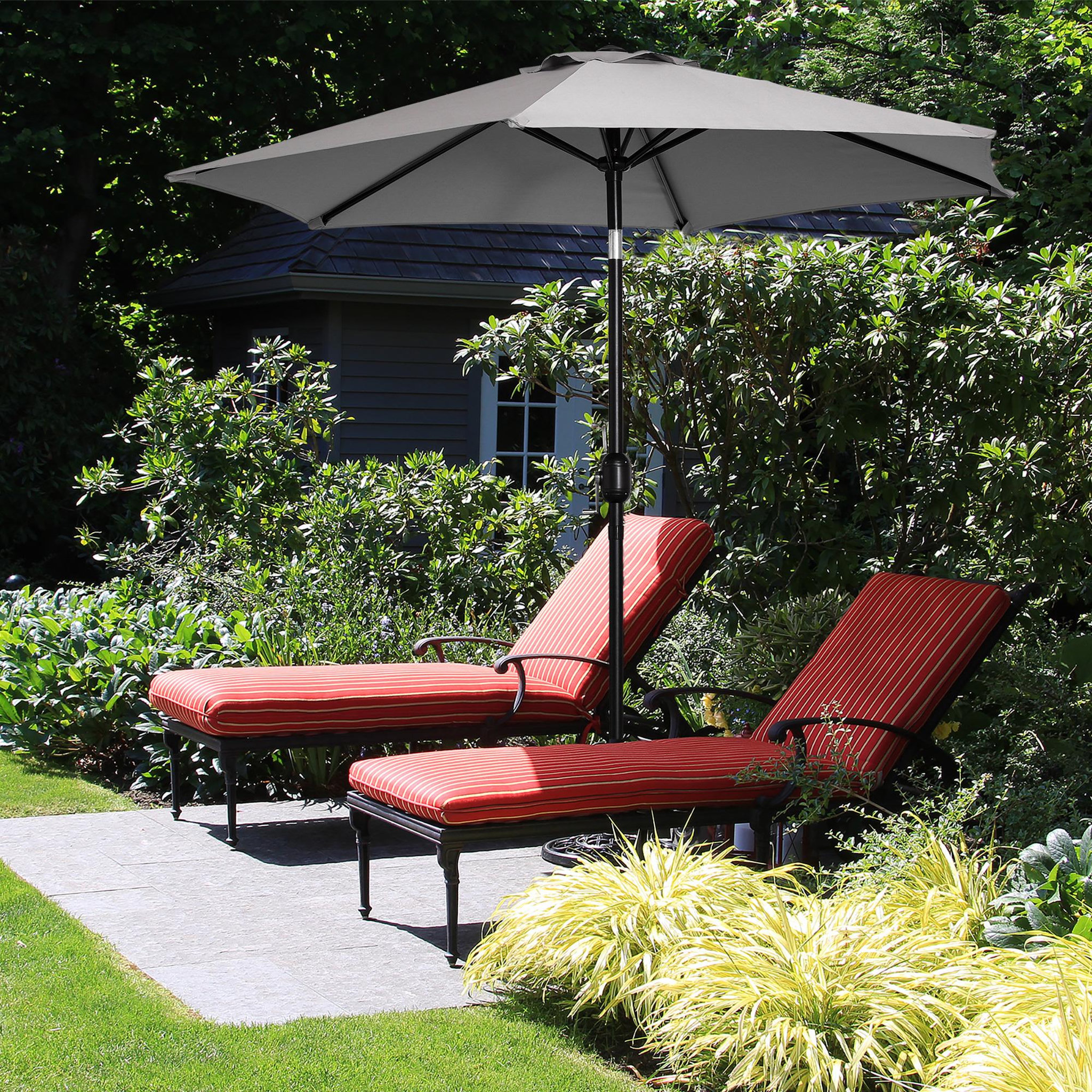 Voir la diapositive 4 : OUTSUNNY Parasol hexagonal inclinable dim. Ø 2,3 x 2,16H m métal polyester haute densité gris
