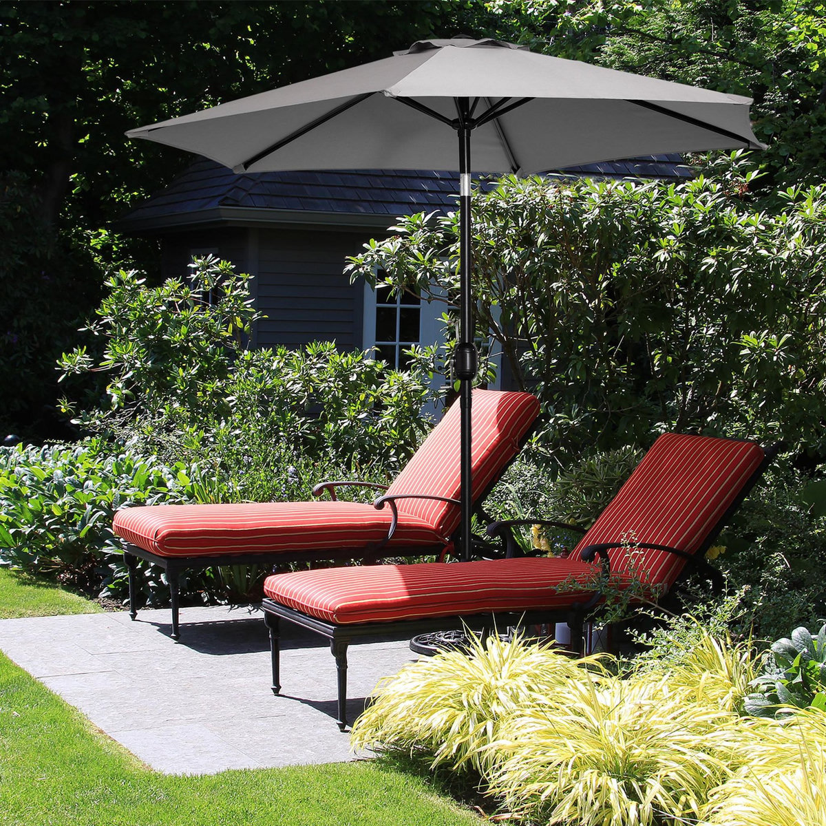 OUTSUNNY Parasol hexagonal inclinable dim. Ø 2,3 x 2,16H m métal polyester haute densité gris