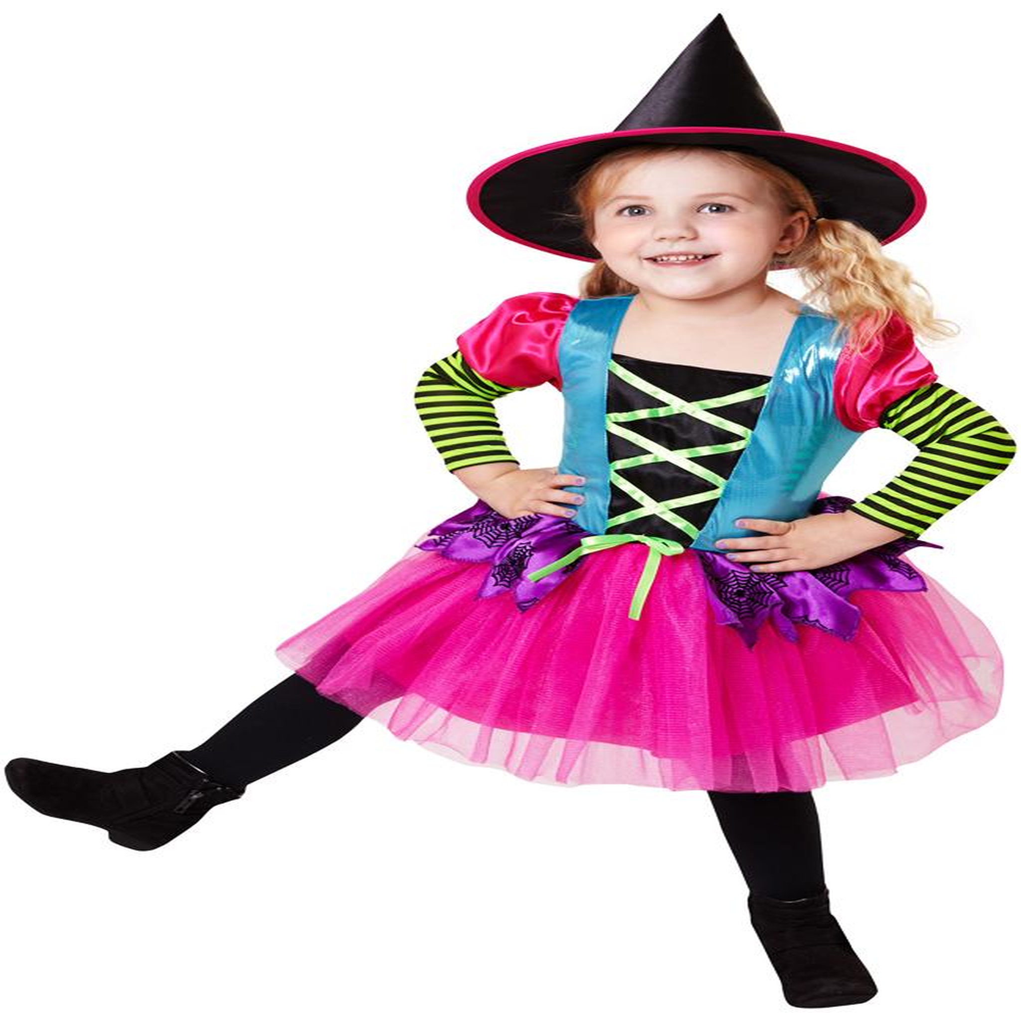 WIDMANN Déguisement De Sorcière - Fluo - Enfant - 8/10 ans (128 à 140 cm)