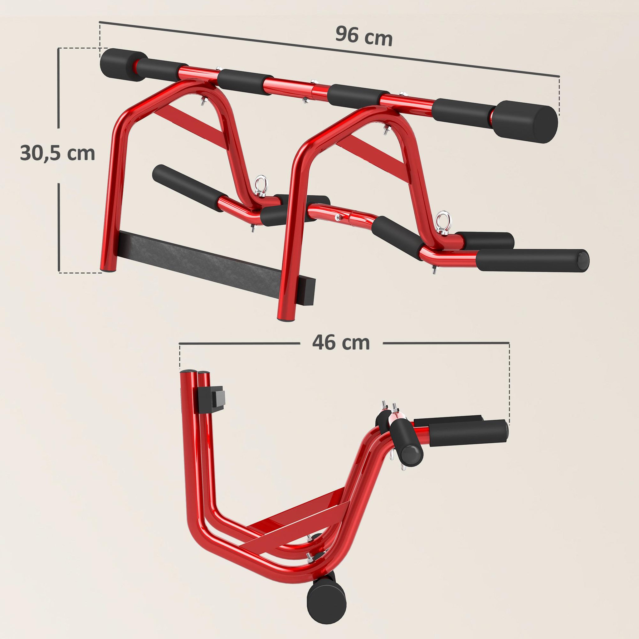 Voir la diapositive 3 : HOMCOM Barre de traction - Pull up bar 2 en 1 - acier rouge