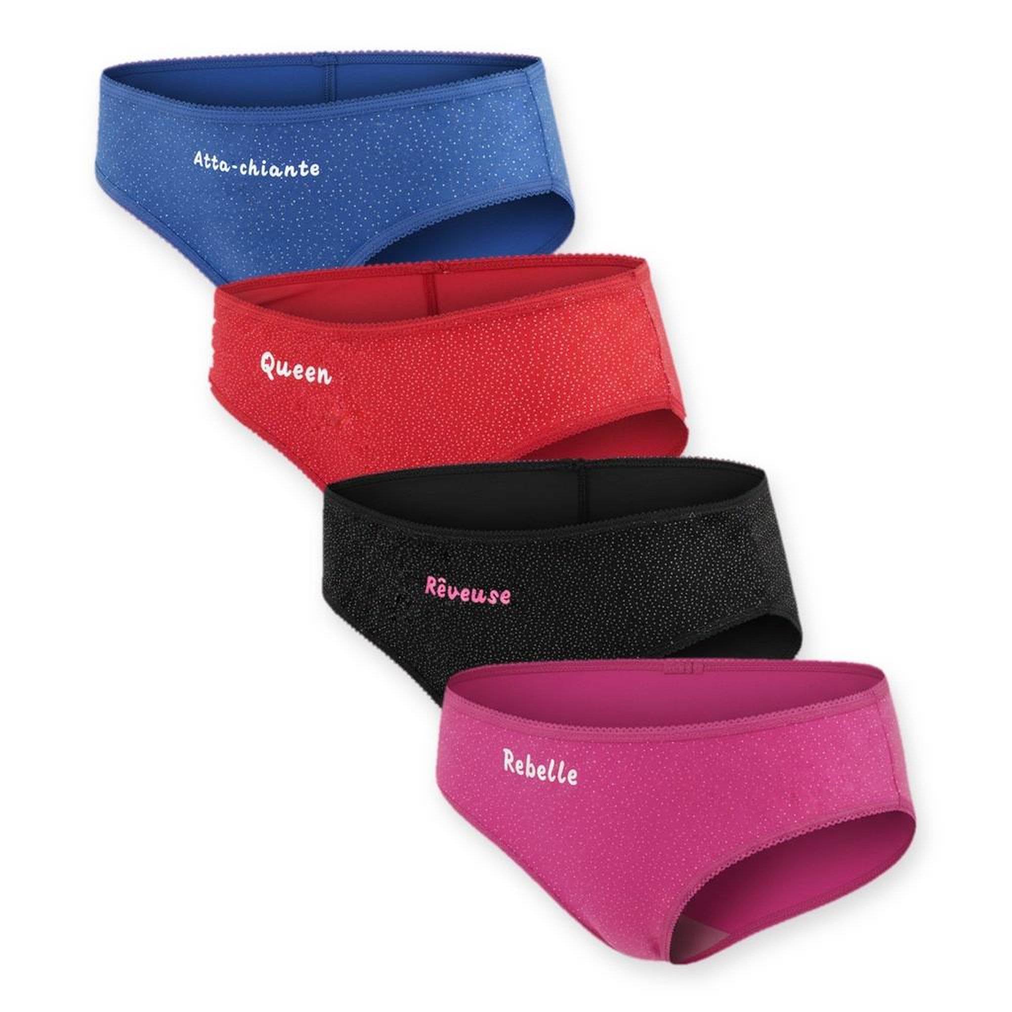 Voir la diapositive 1 : OZABI OZABI Culottes Fille Message Humoristique Pois Pailletés - Pack de 4 (Lot)