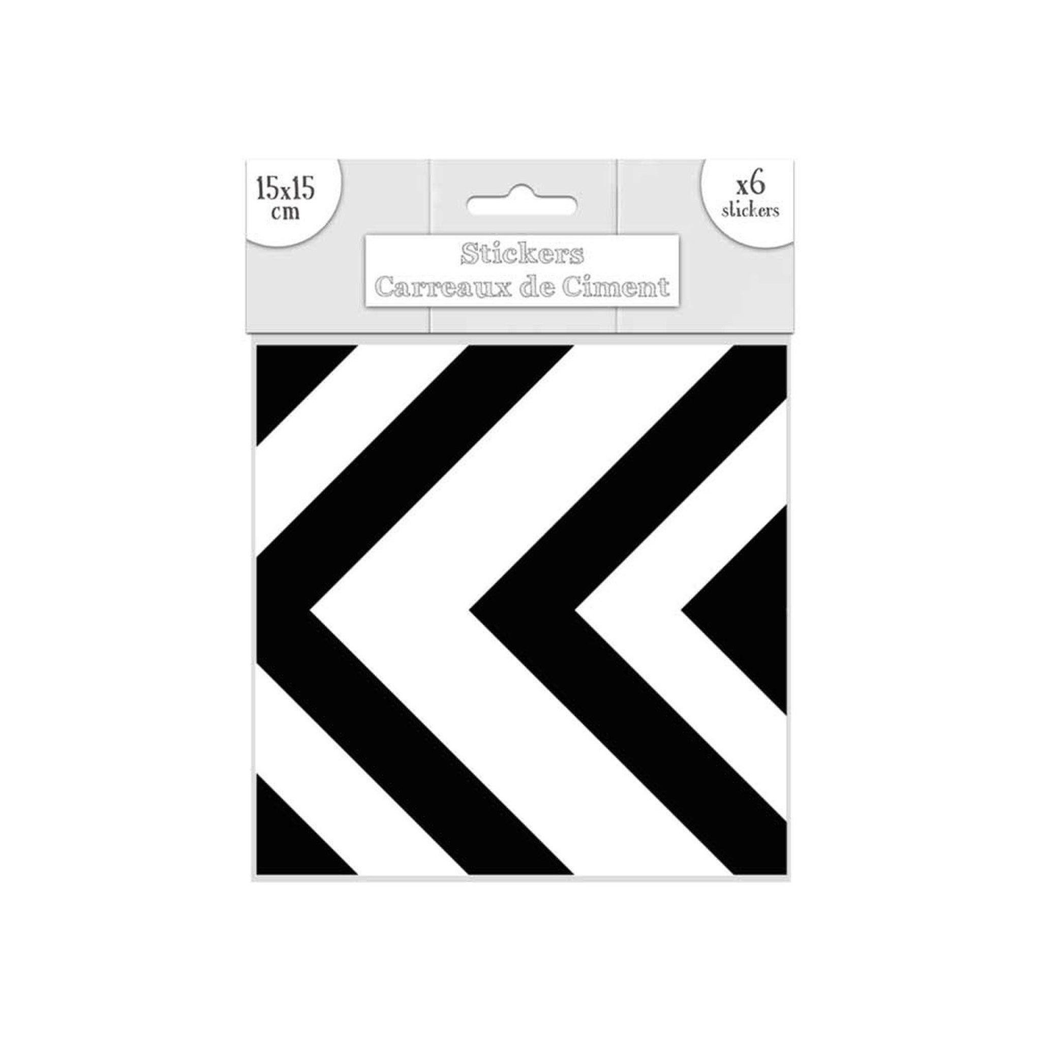 SUD TRADING 6 stickers carreaux de ciment fléché - 15 x 15 cm - noir et blanc