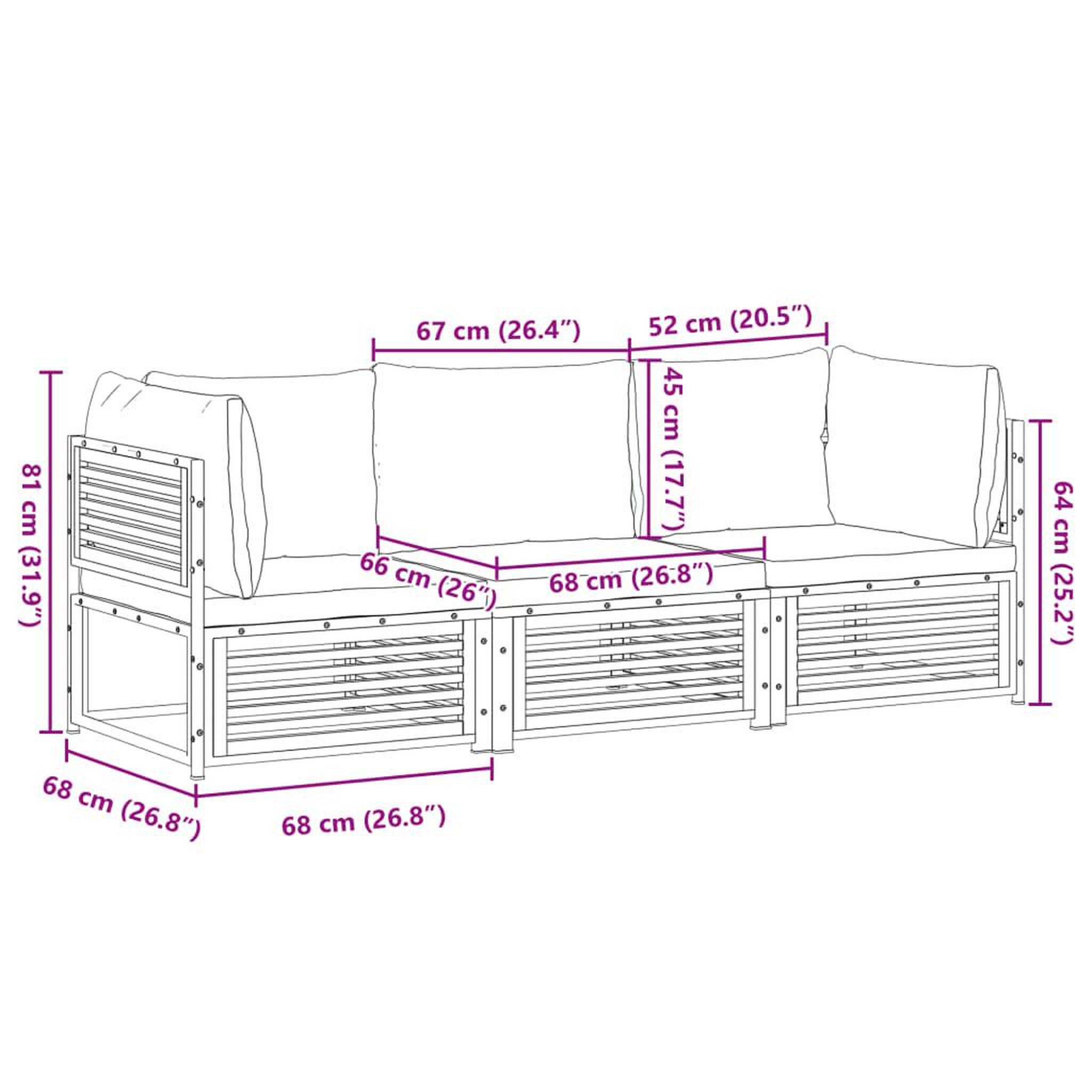Voir la diapositive 6 : VIDAXL Salon de jardin avec coussins 3 pcs bois massif d'acacia