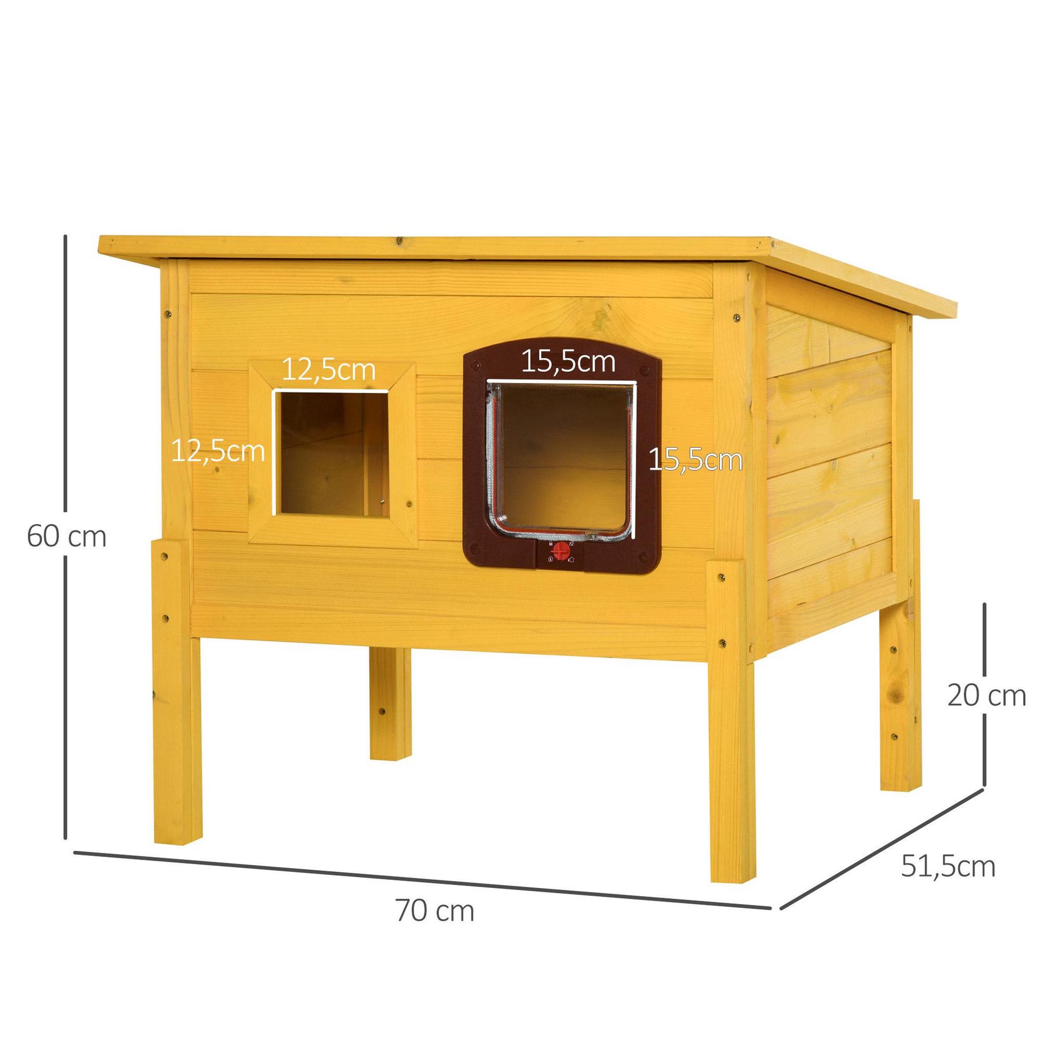 Voir la diapositive 3 : PAWHUT Maison niche pour chat sur pied toit bitumé ouvrant porte fenêtre bois verni