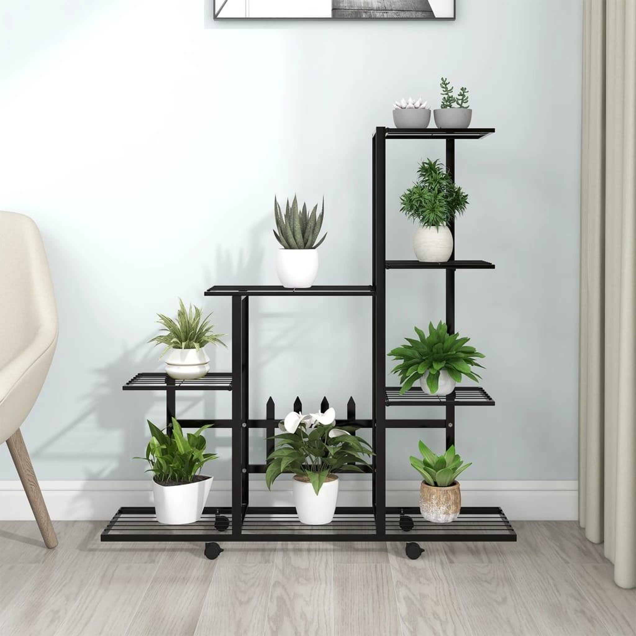 Voir la diapositive 1 : VIDAXL Support pour plantes sur roues 94,5x25x92,5 cm Noir Metal