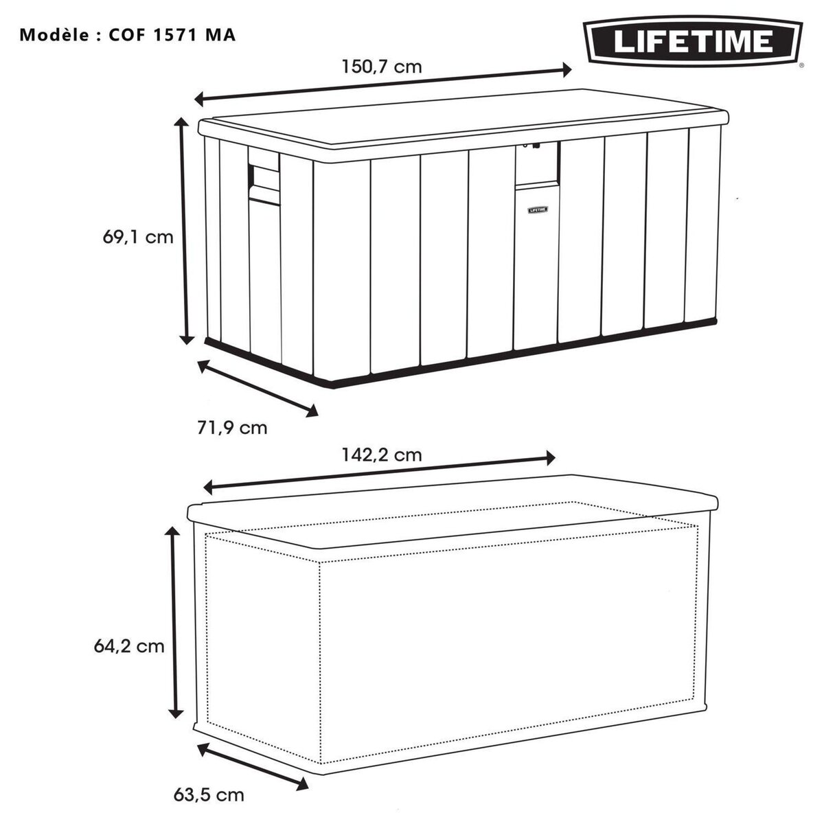 LIFETIME Coffre de rangement jardin résine - Marron - 0,75m3