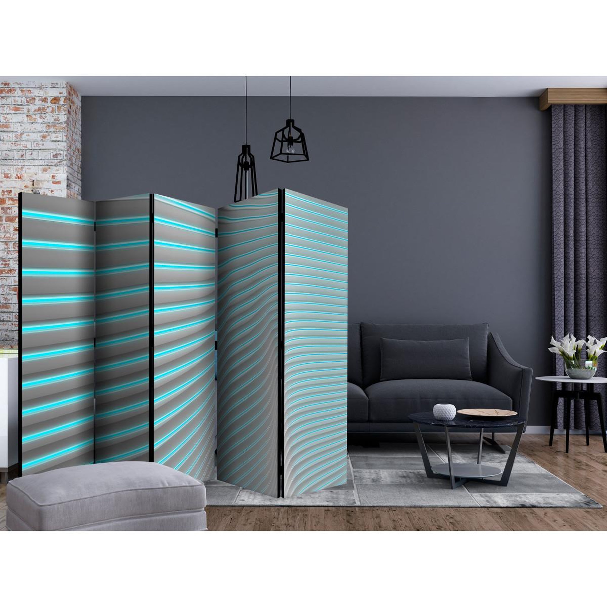 Voir la diapositive 2 : Paris Prix Paravent 5 volets  neon blue  172x225cm