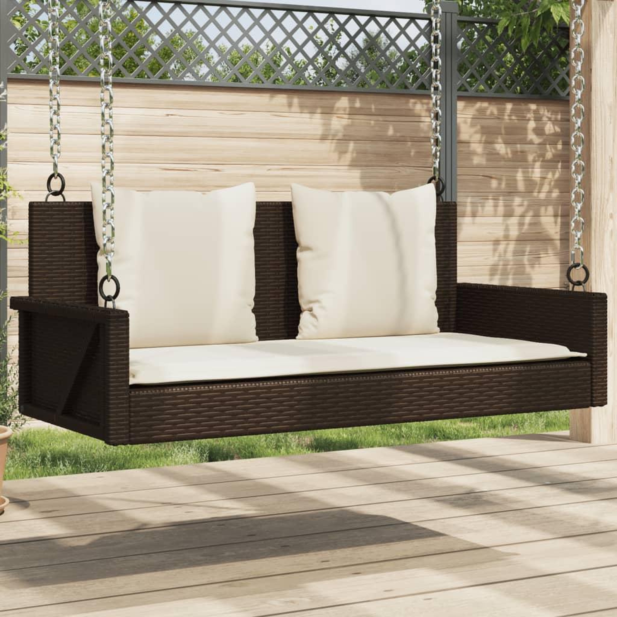 VIDAXL Balancelle avec coussins marron 119x56x48 cm resine tressee