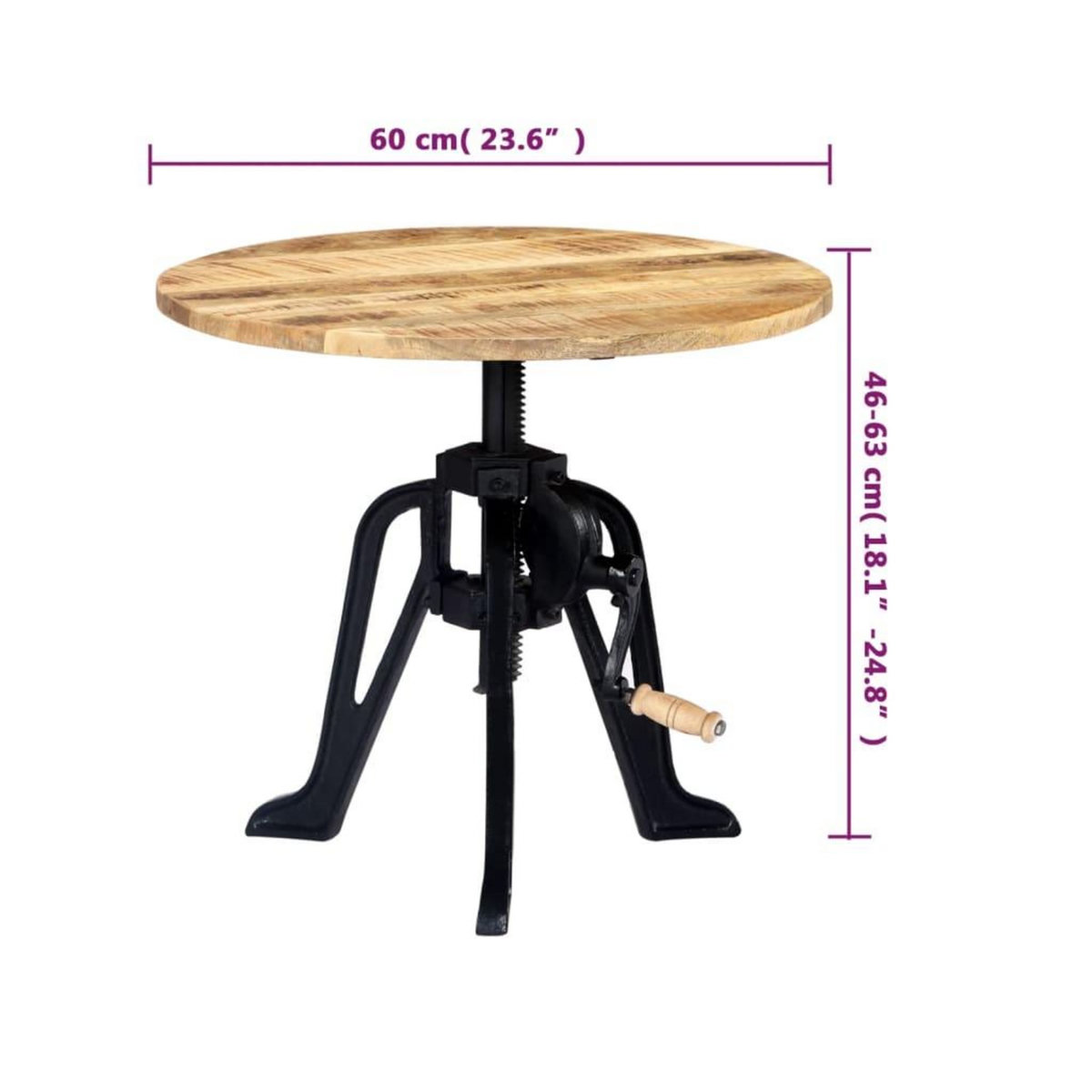 VIDAXL Table d'appoint 60x(46-63) cm Bois de manguier massif et fonte