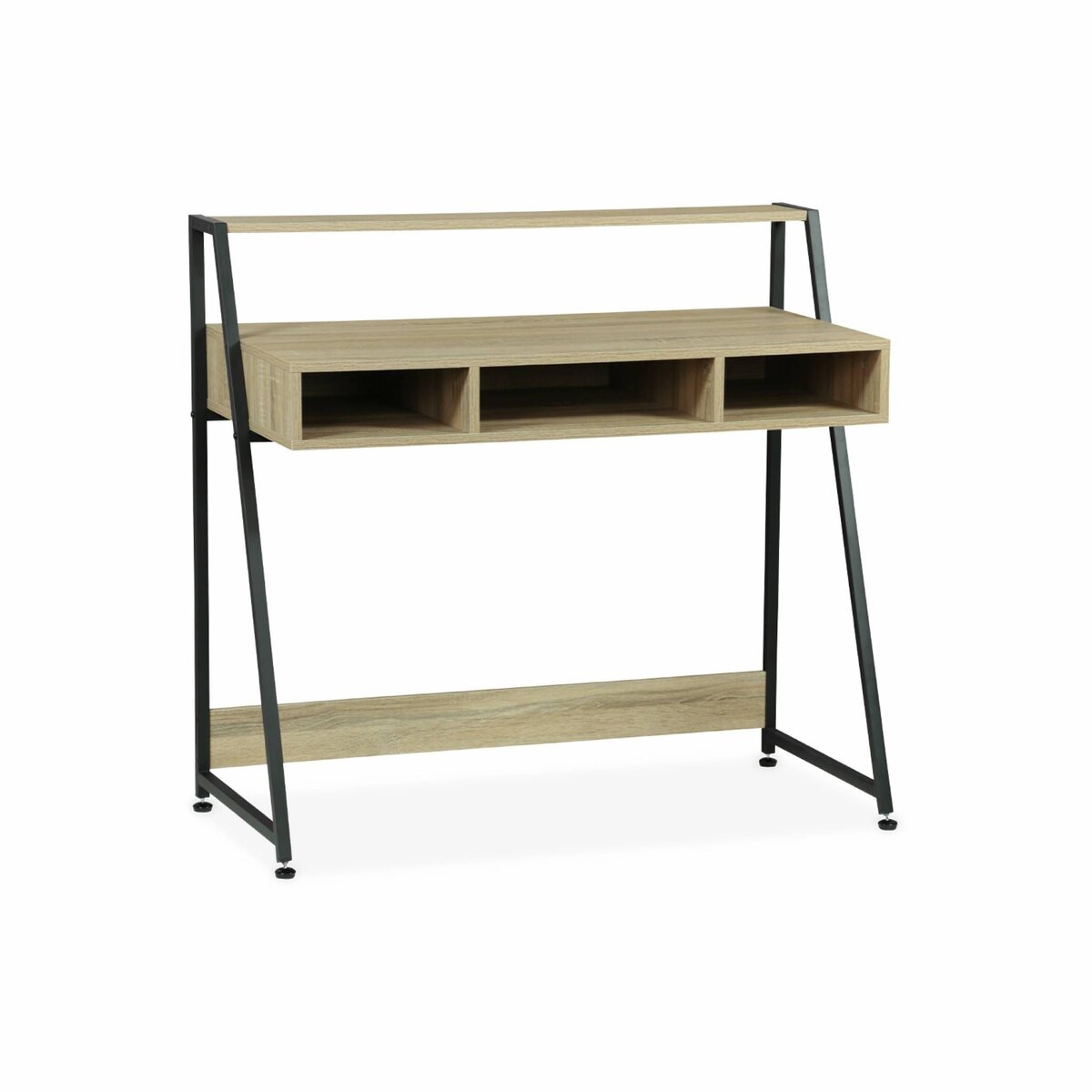 Bureau décor bois et métal - Loft - 90cm. 1 casier de rangement