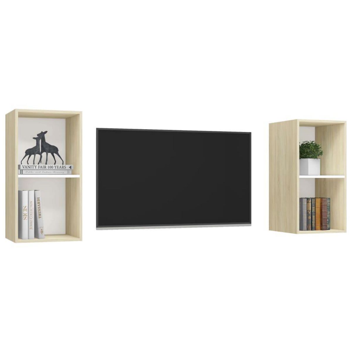 VIDAXL Meubles TV muraux 2 pcs Blanc et chene sonoma Bois d'ingenierie