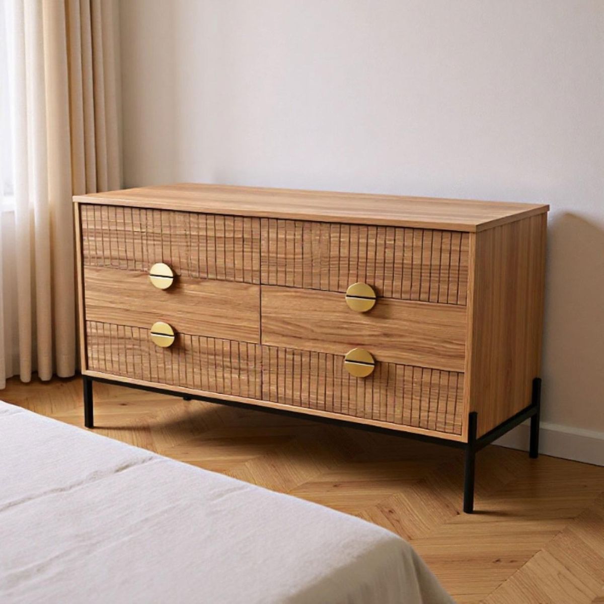 CONCEPT USINE Commode 6 tiroirs décor bois rainuré 124cm VALLO