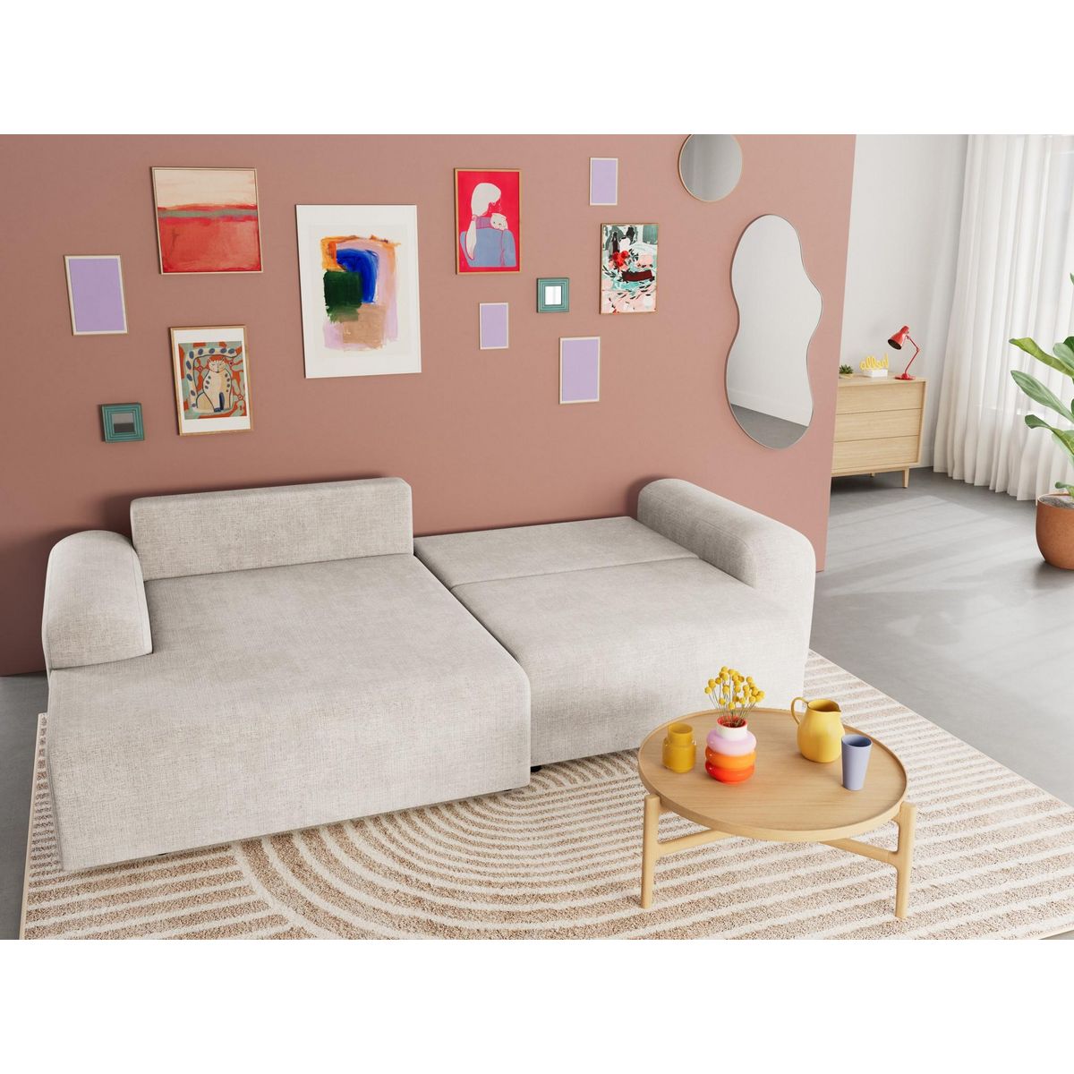 BEST MOBILIER Rebecca - canapé d'angle gauche 4 places convertible avec coffre en velours texturé