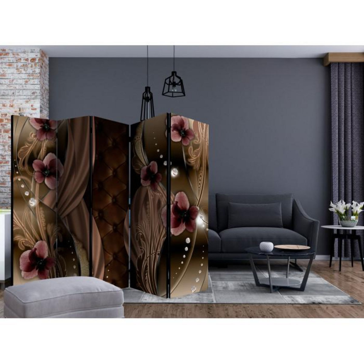 Paris Prix Paravent 5 Volets  Burgundy Pansies  172x225cm