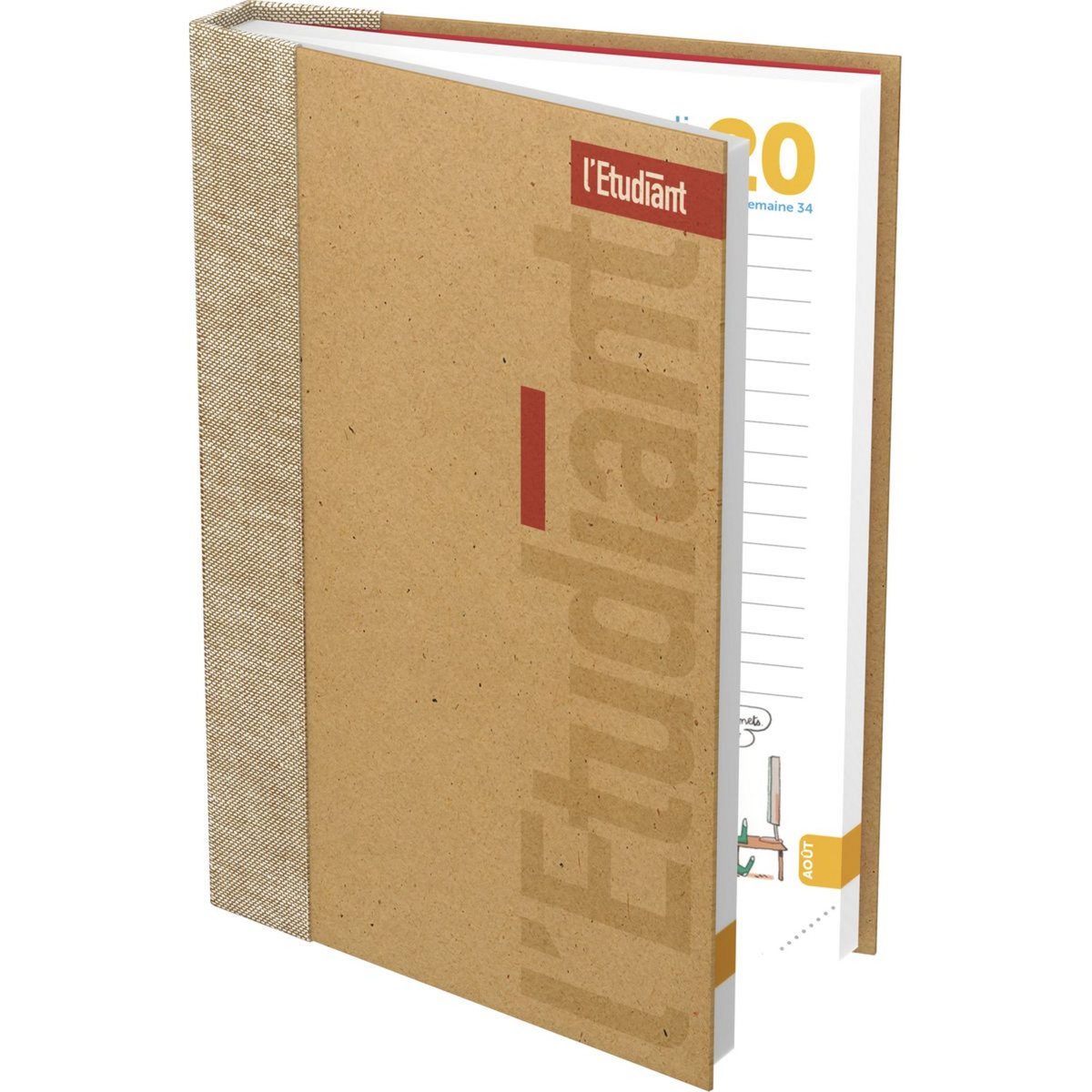 L'Étudiant Agenda Scolaire 2025-2026 Journalier Éco-Responsable 15x20 Cm – Couverture Kraft & Dos Tissu