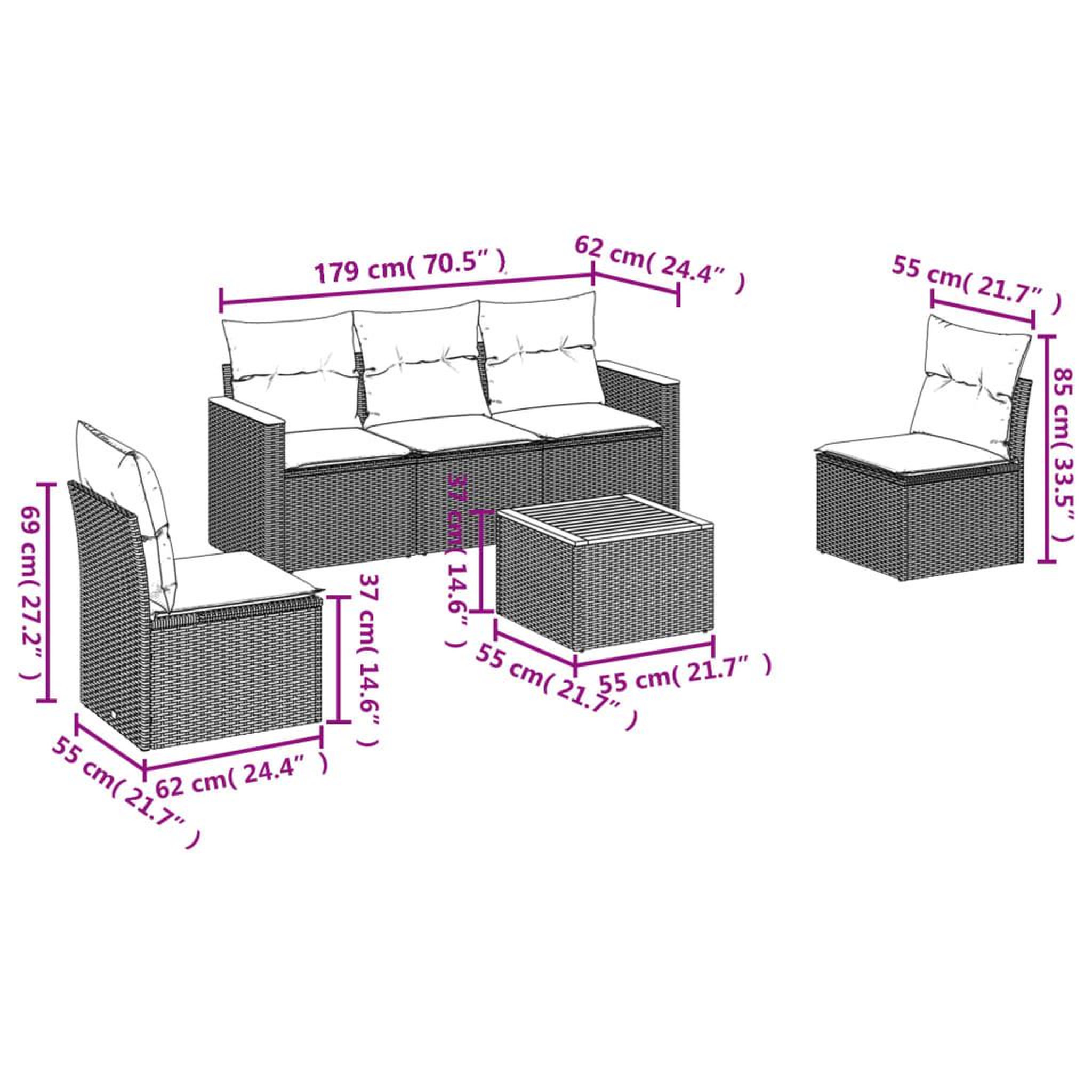 Voir la diapositive 6 : VIDAXL Salon de jardin 6 pcs avec coussins noir resine tressee