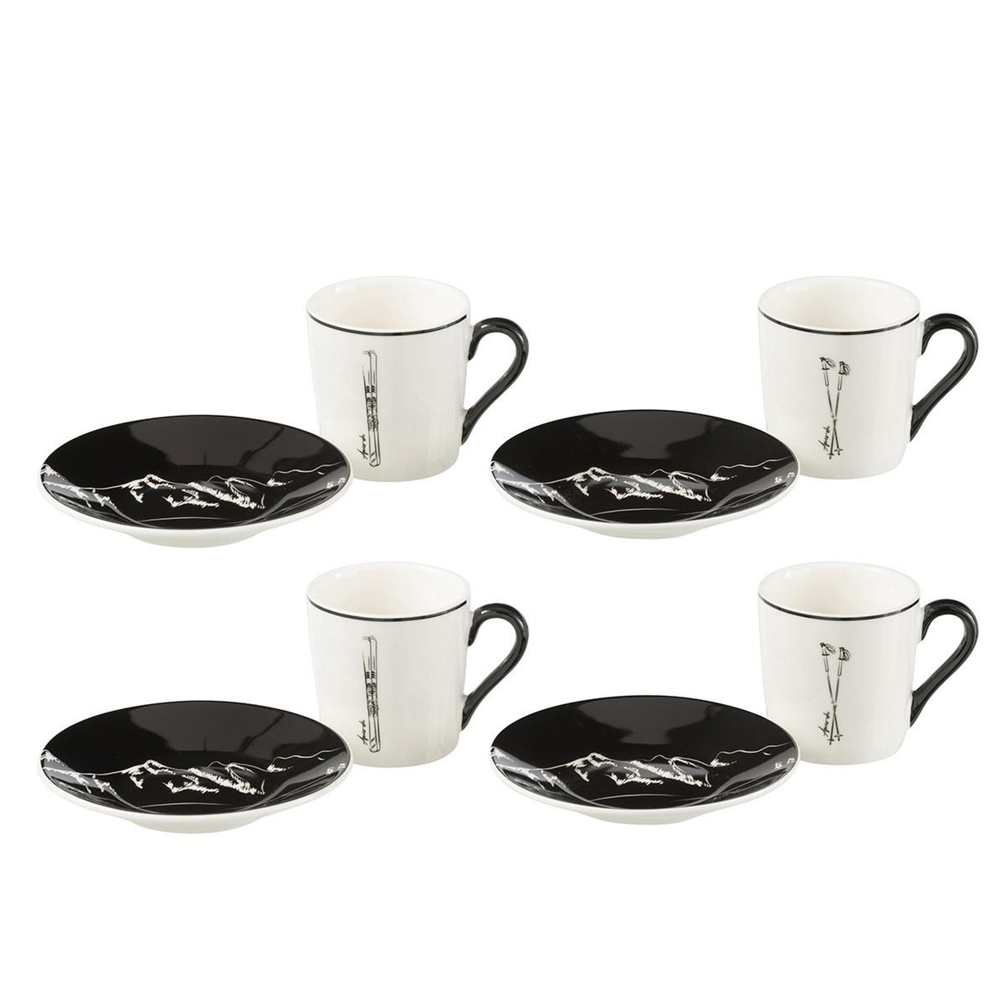 Voir la diapositive 2 : J-LINE Lot de 4 tasses à café & sous-tasses  après-ski  8cl blanc