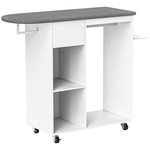 HOMCOM Table à repasser sur roulettes - 2 tringles, 2 niches, tiroir, support fer - toile planche incluse blanc gris