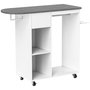 Voir la diapositive 1 : HOMCOM Table à repasser sur roulettes - 2 tringles, 2 niches, tiroir, support fer - toile planche incluse blanc gris